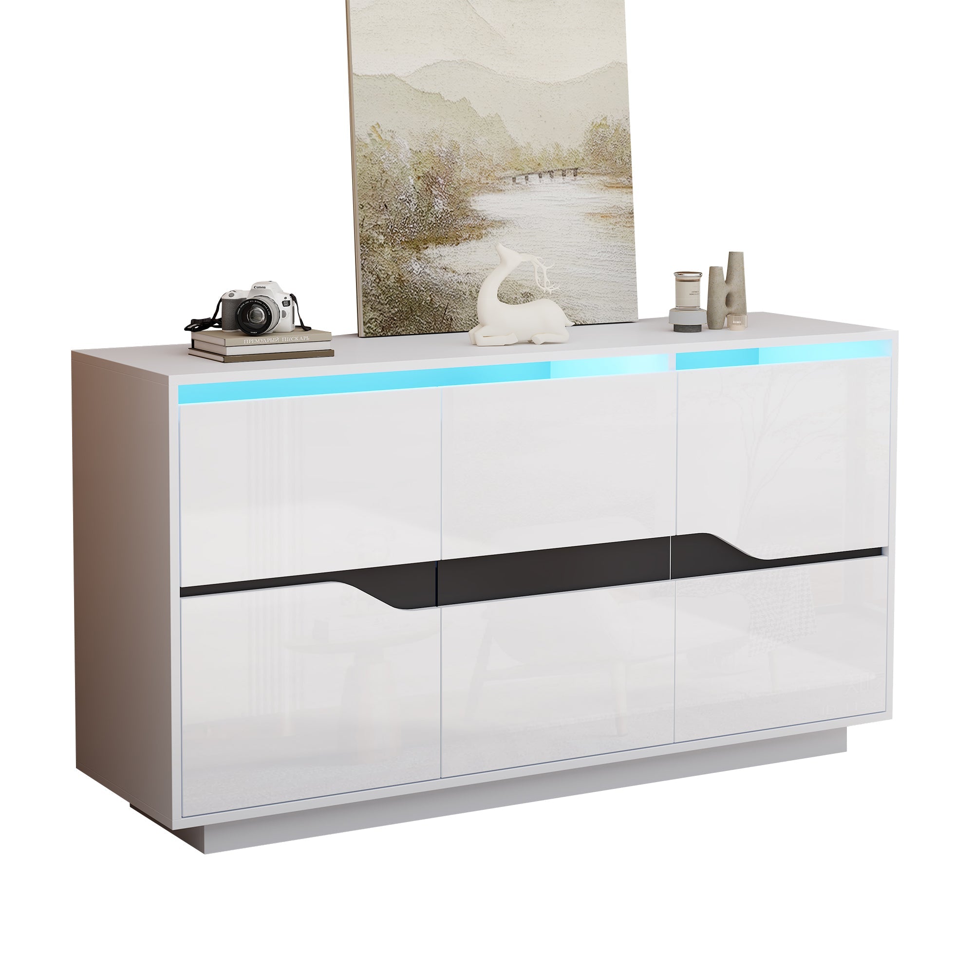 Logidon Sideboard 140x40x76 Cm White Black With 3 Doors LED