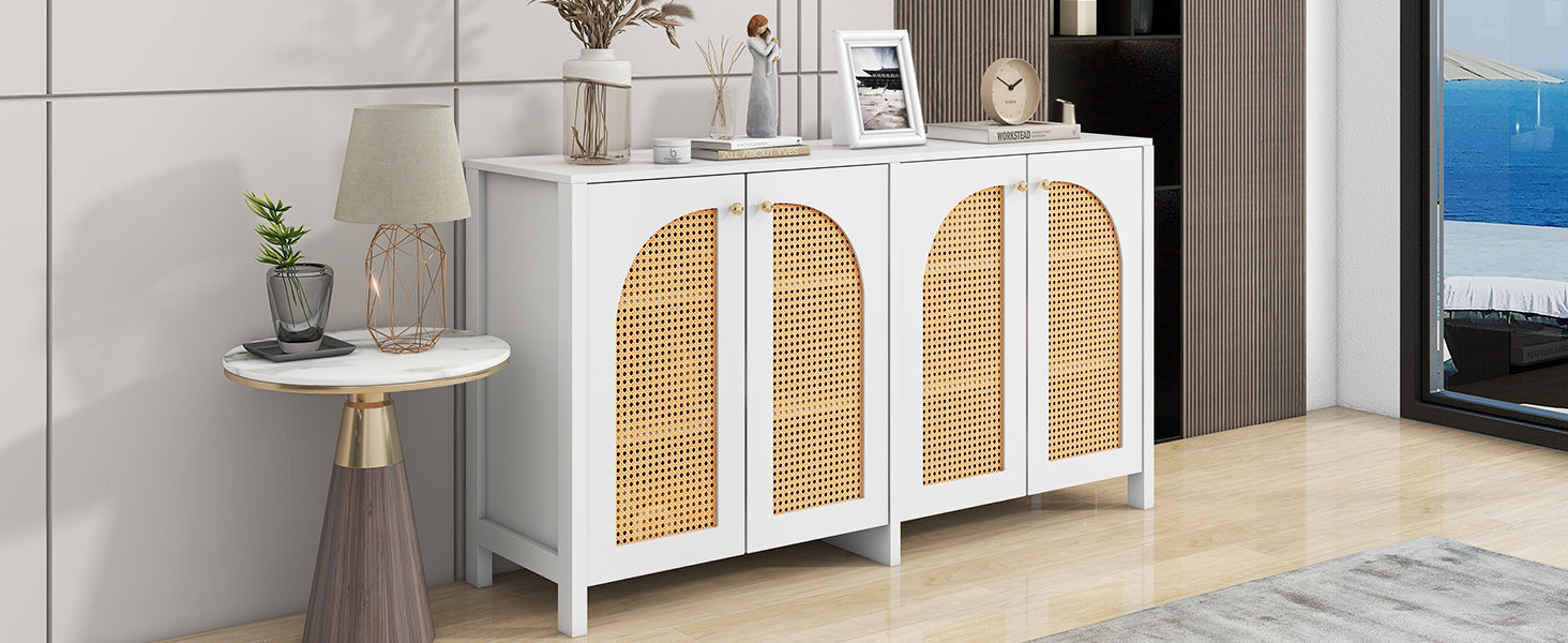 Logidon Modern dressoir 4 rotan deuren wit 145x40x80 cm