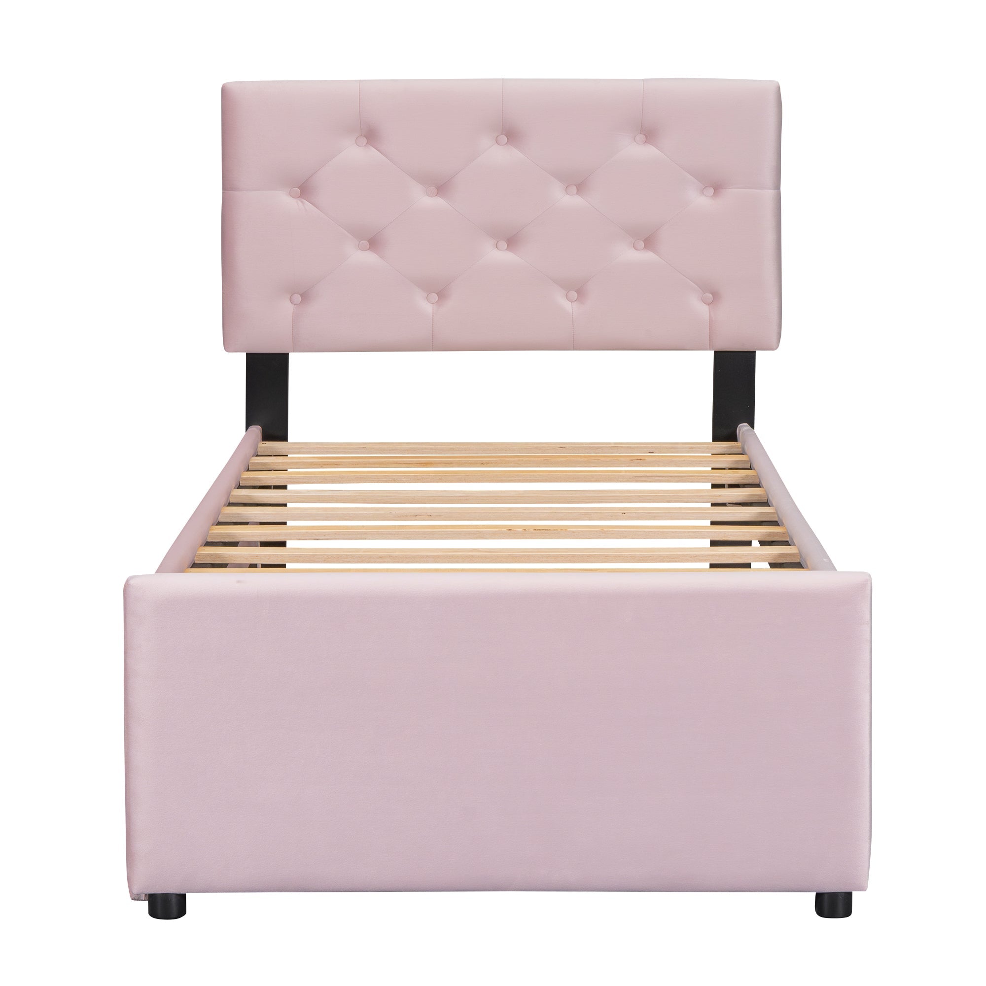 Logidon gestoffeerd bed 90x200 roze fluweel met rolcontainer