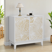 Logidon 80 cm vintage buffetkast wit met houtsnijwerk 2 deuren