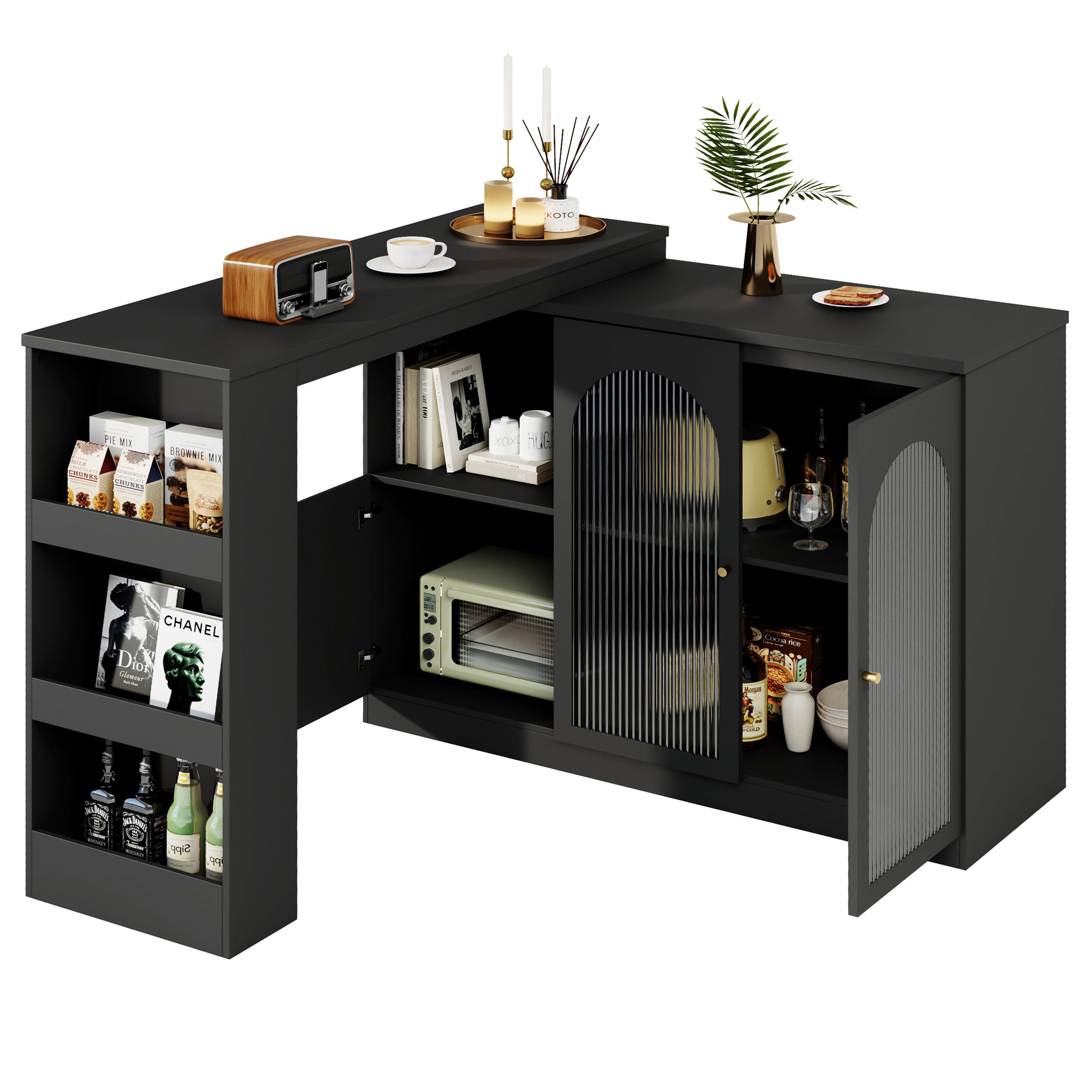 Logidon 360° Rotating Bar Table Black 120x40x97 cm Glass Doors