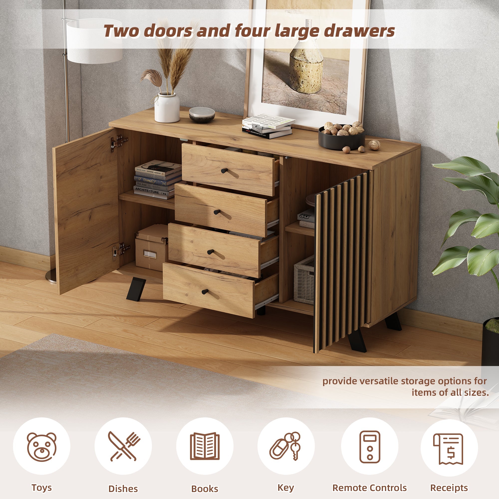 Logidon sideboard 120x38x75cm 4 drawers 2 doors hollow design