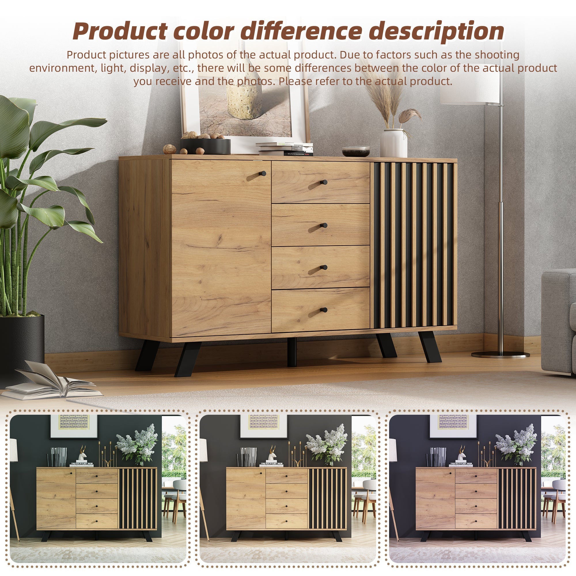 Logidon sideboard 120x38x75cm 4 drawers 2 doors hollow design