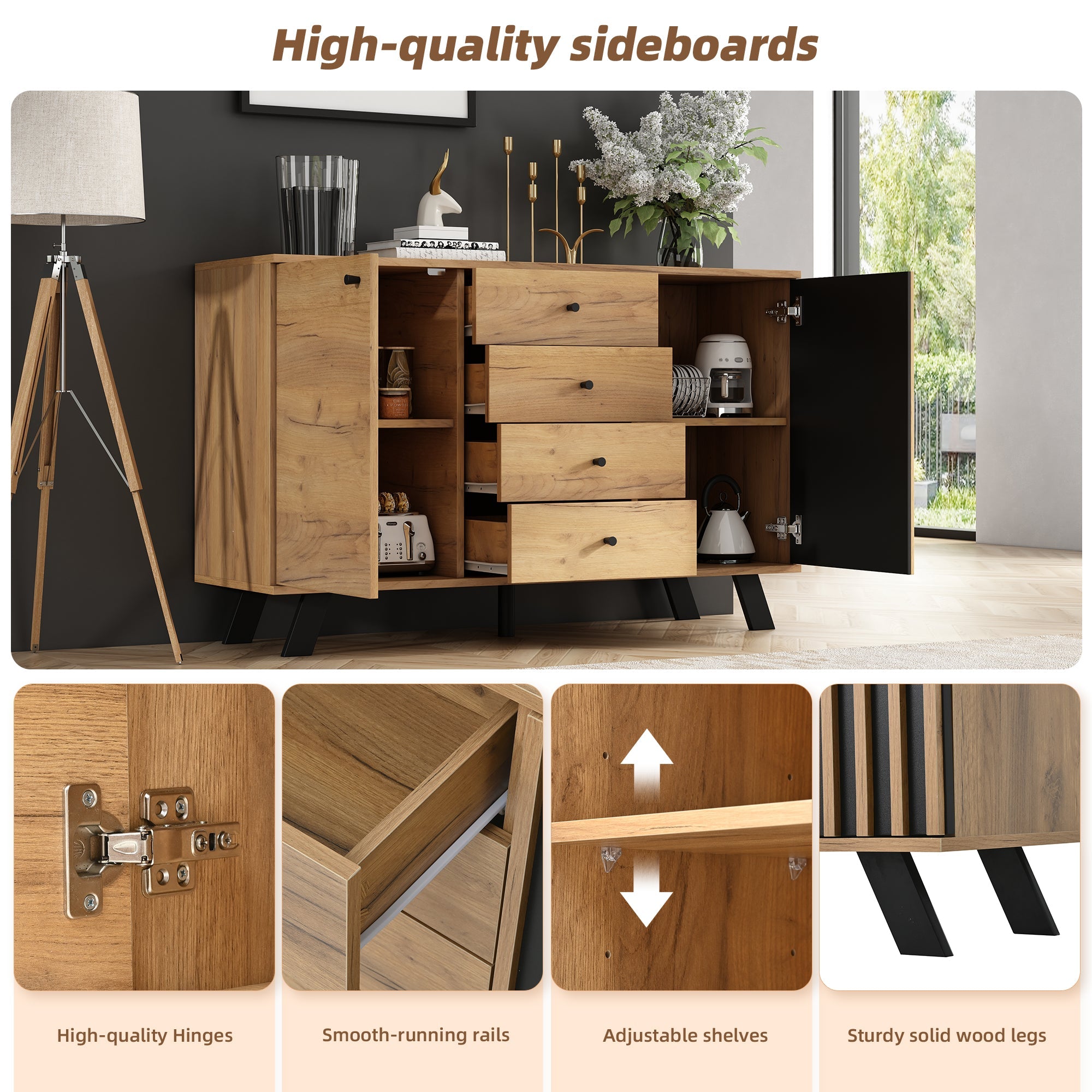 Logidon sideboard 120x38x75cm 4 drawers 2 doors hollow design