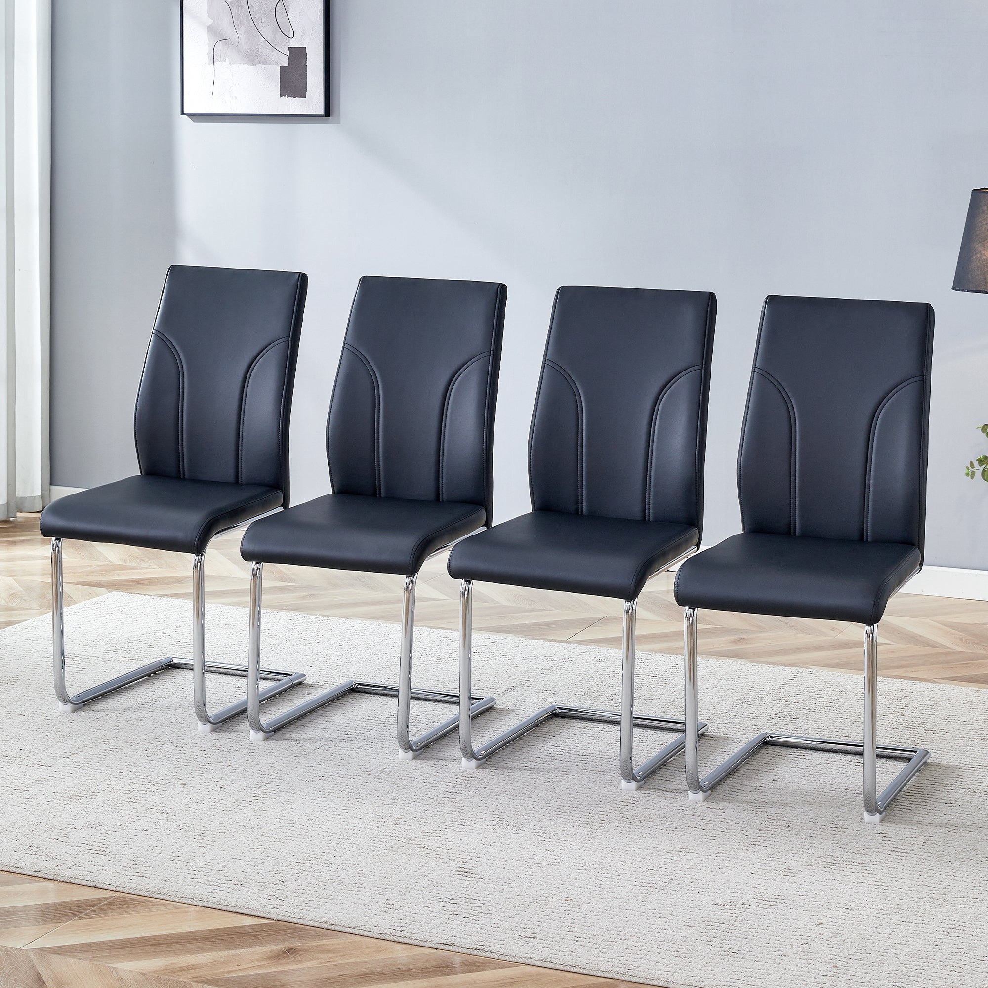 Logidon eetkamerstoelen zwart PU kunstleer set van 2 met zilverkleurig frame