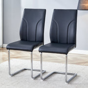 Logidon eetkamerstoelen zwart PU kunstleer set van 2 met zilverkleurig frame
