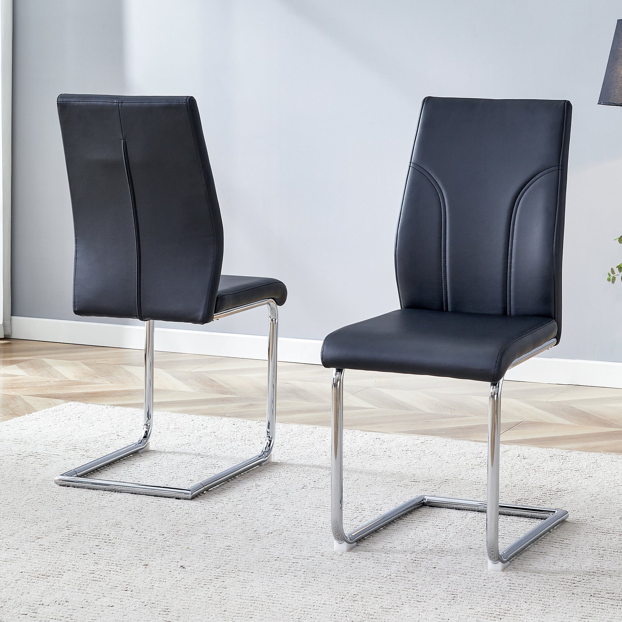 Logidon eetkamerstoelen zwart PU kunstleer set van 2 met zilverkleurig frame