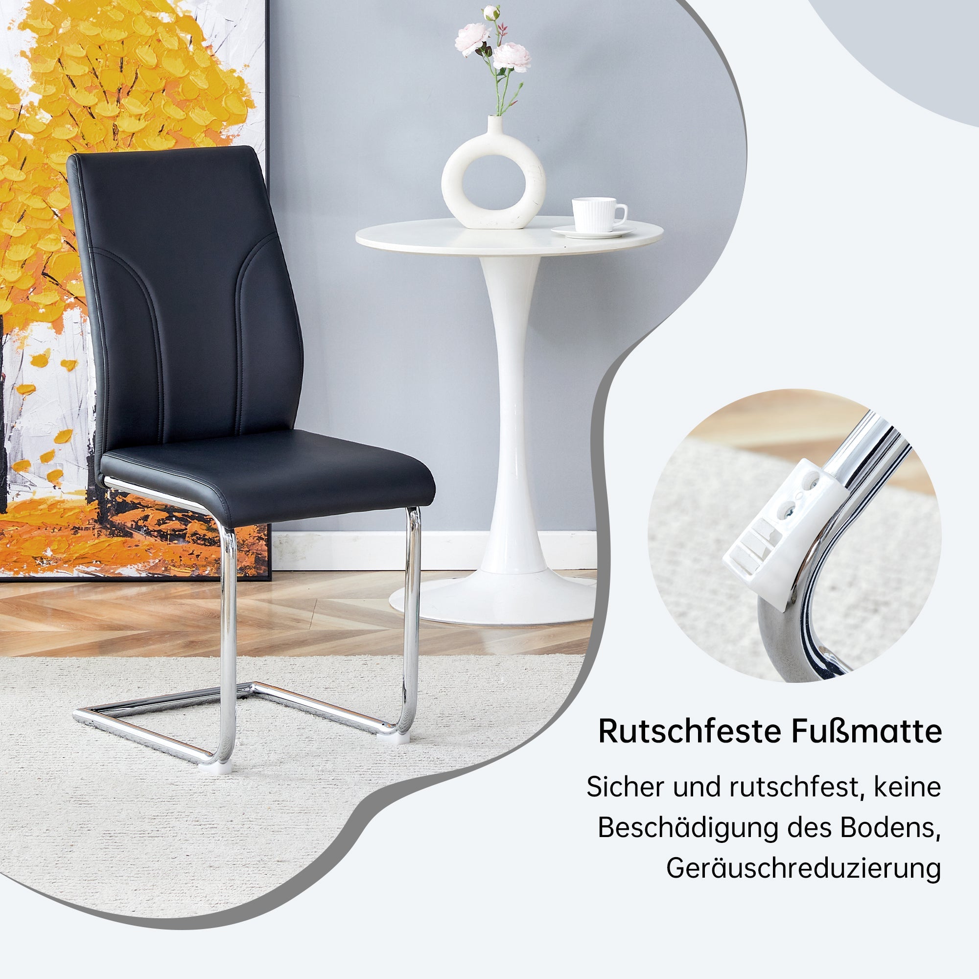 Logidon eetkamerstoelen zwart PU kunstleer set van 2 met zilverkleurig frame