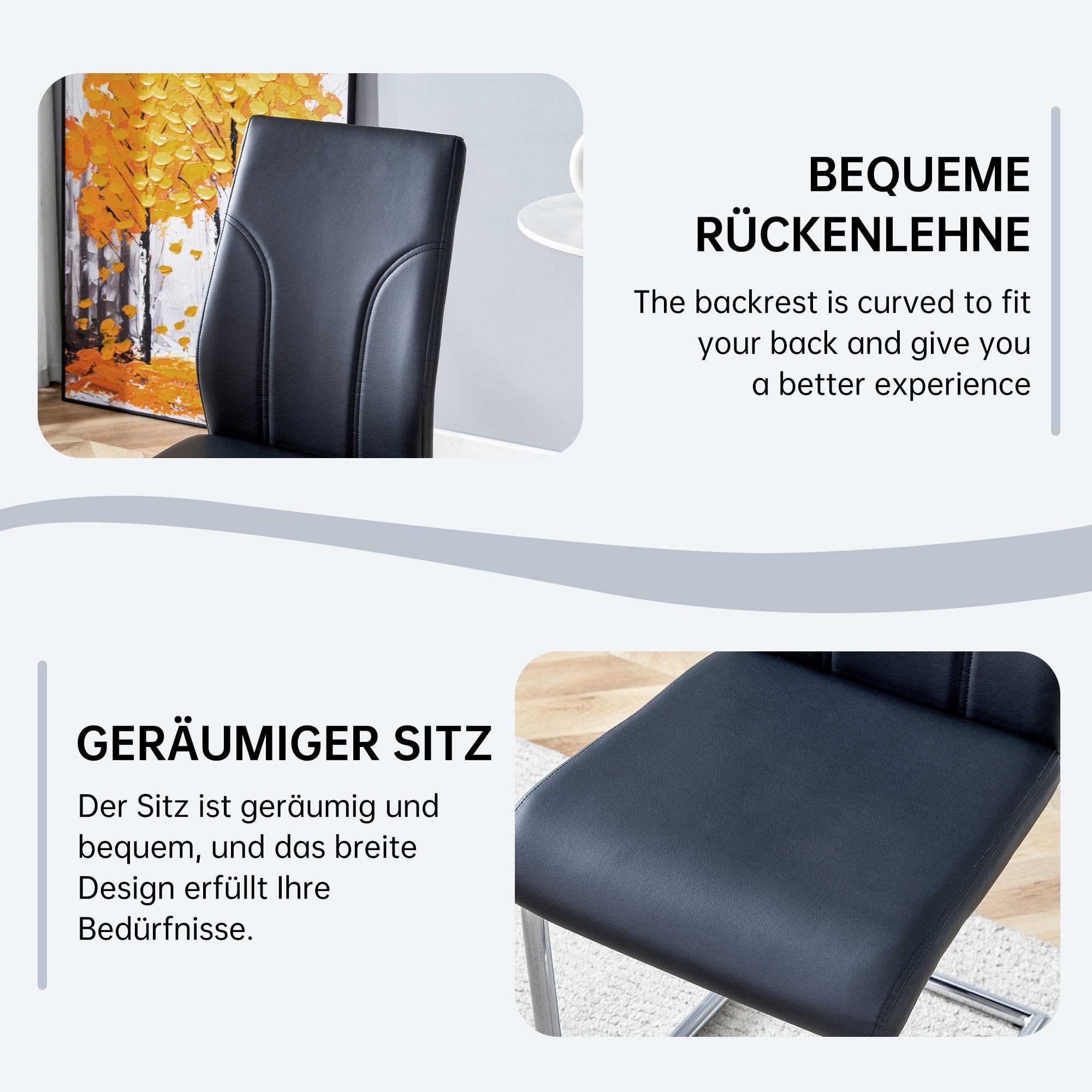 Logidon eetkamerstoelen zwart PU kunstleer set van 2 met zilverkleurig frame