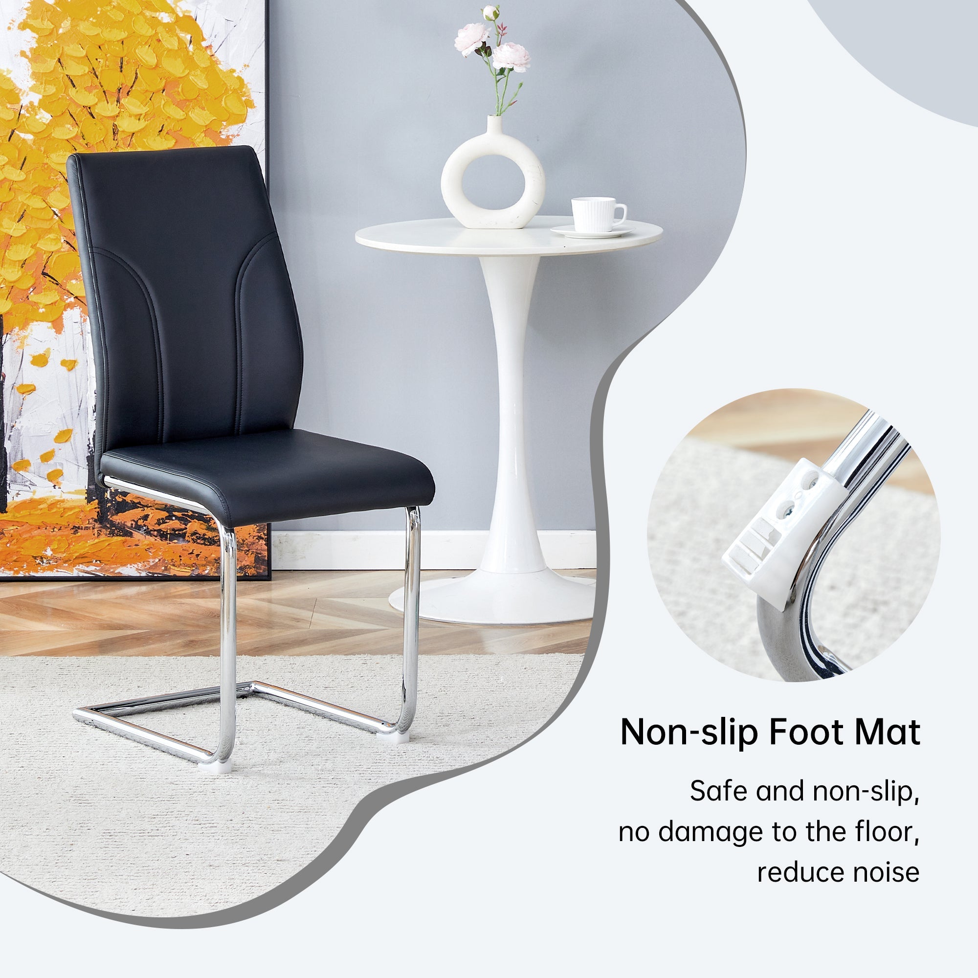 Logidon eetkamerstoelen zwart PU kunstleer set van 2 met zilverkleurig frame