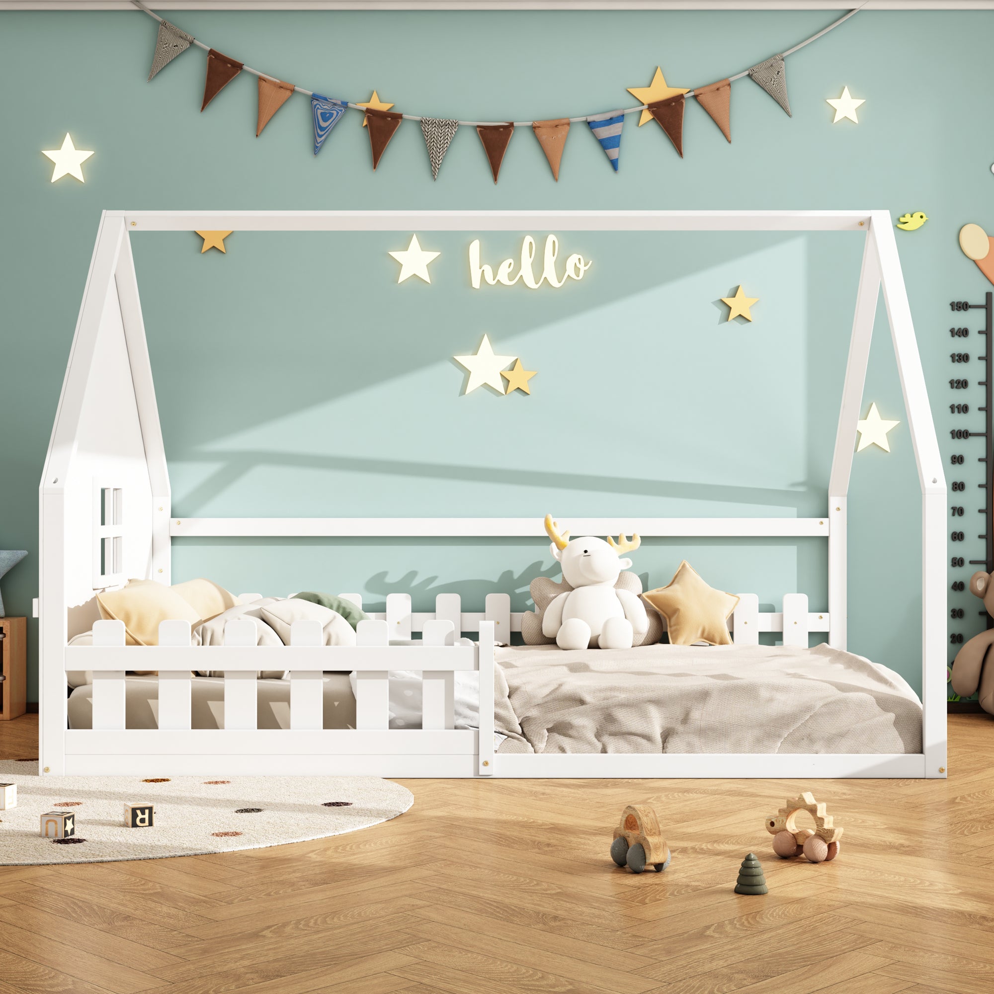 Logidon vlakbed 140x200 cm kinderbed wit grenenhouten huisbar