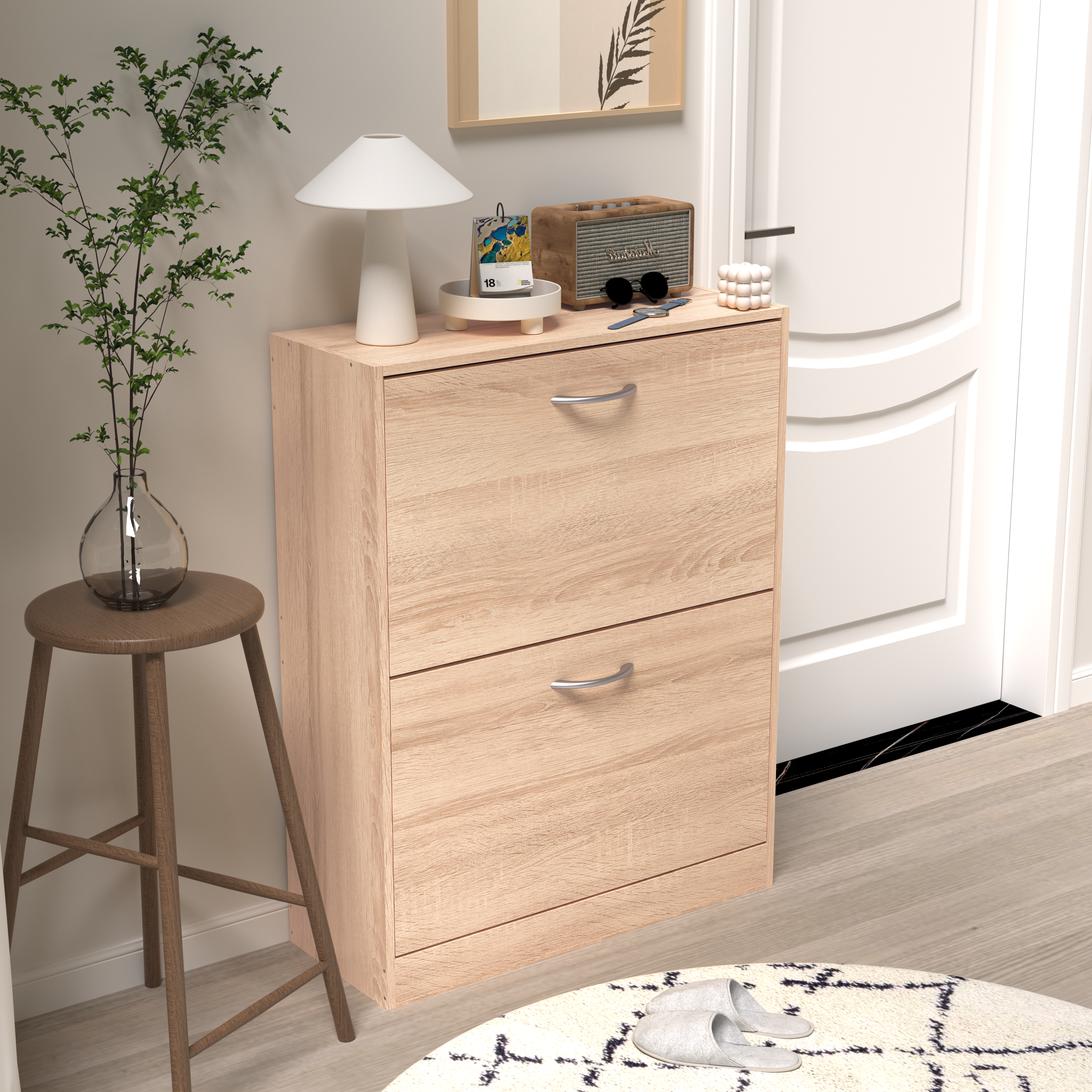Logidon shoe cabinet oak white with 2 folding doors 62x24x80 cm