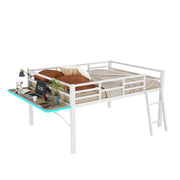 Logidon vlakbed metalen bed 140x200 witte reling LED-lichtstrip