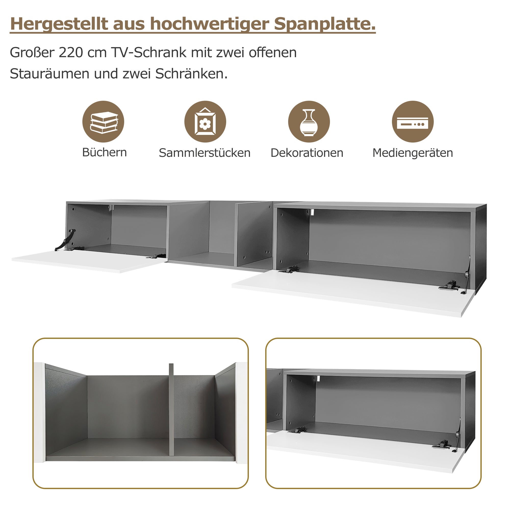 Logidon TV-meubel 170 cm hoogglans zwart glasplank LED