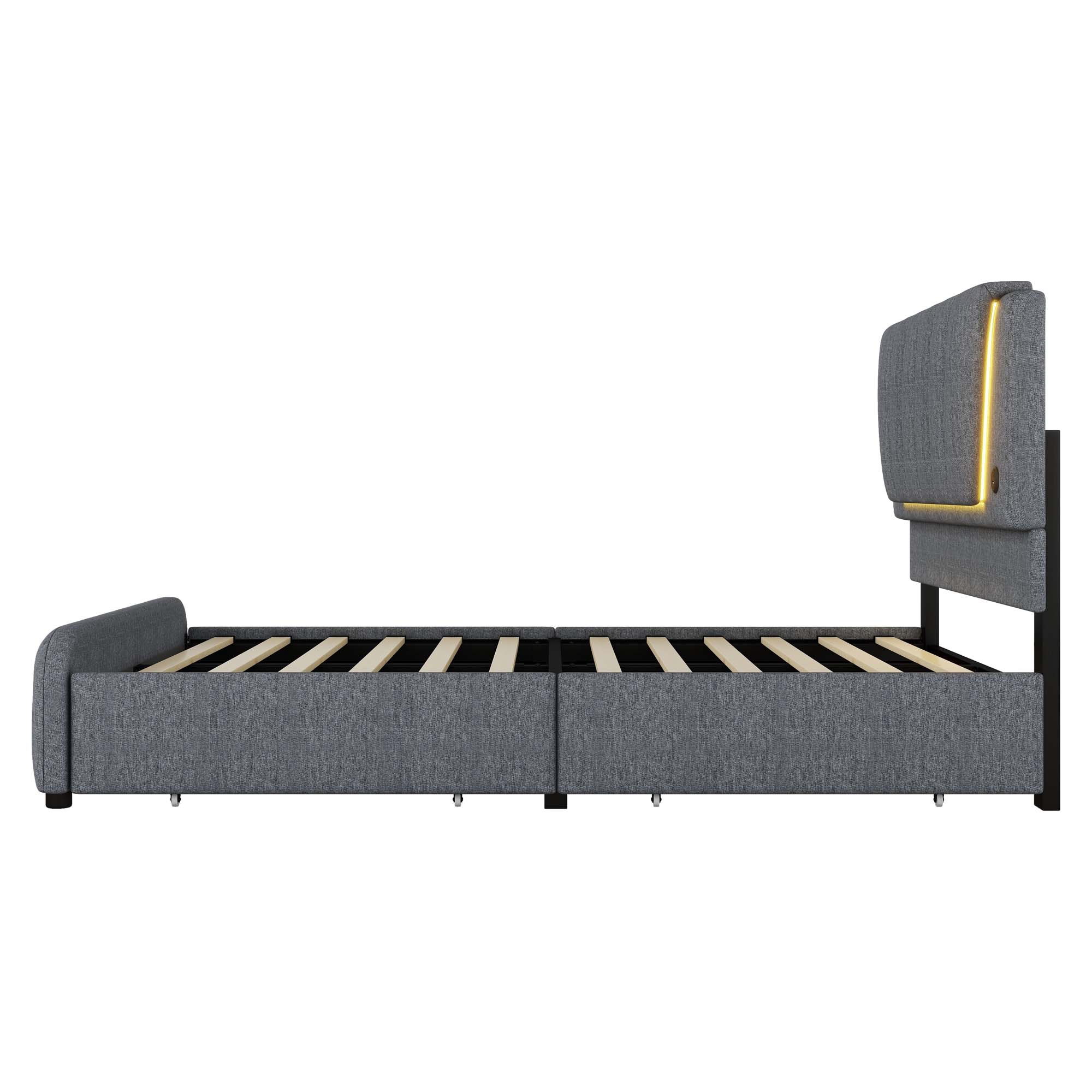 Logidon gestoffeerd bed 140x200 grijs met lattenbodem vier laden