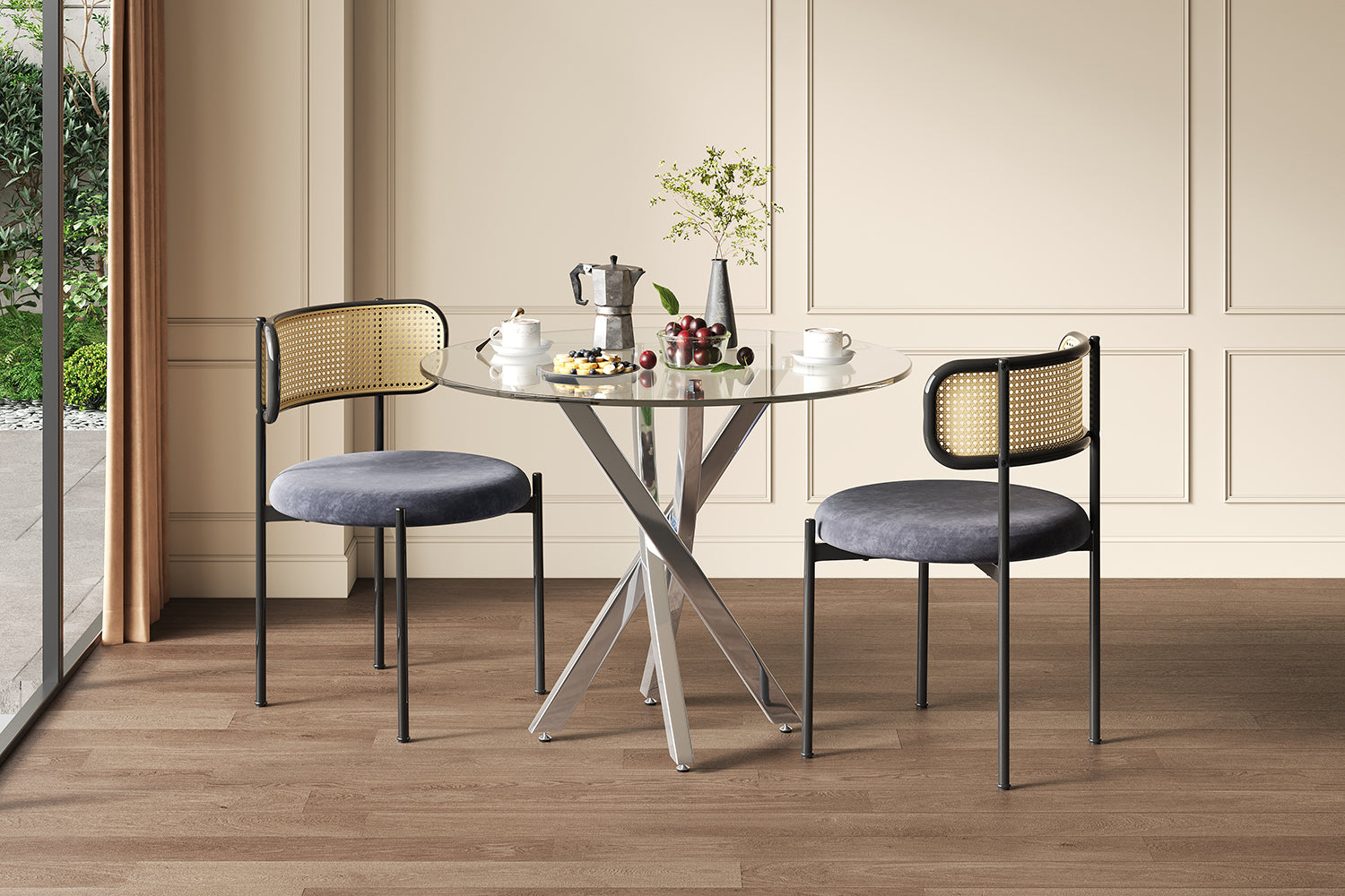 Logidon Dining Table Set Glass 80x80 cm Tempered Glass 2 Chairs Gray Silver