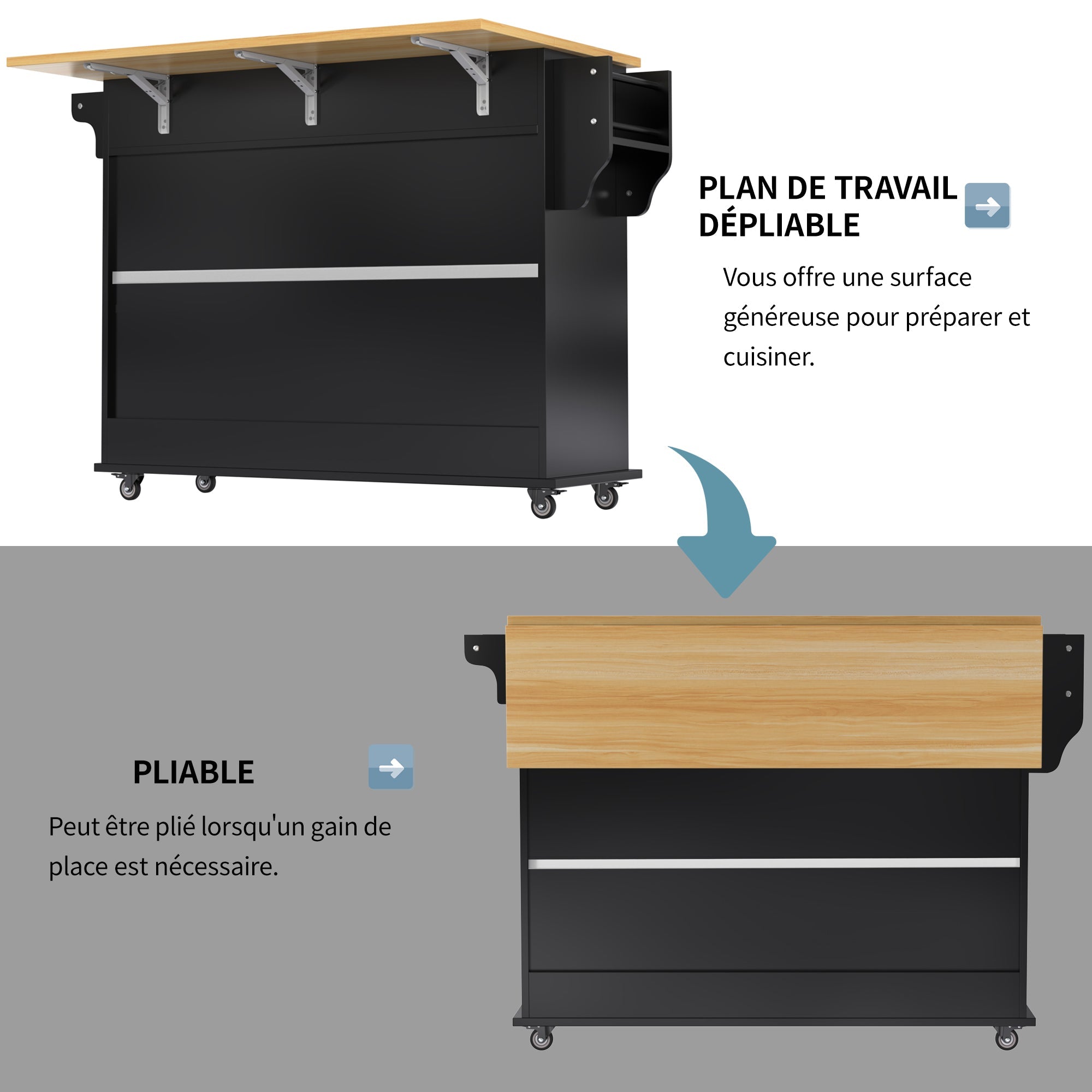 Logidon Sideboard Dining Room Trolley 112x70x94 cm Black Folding Plate