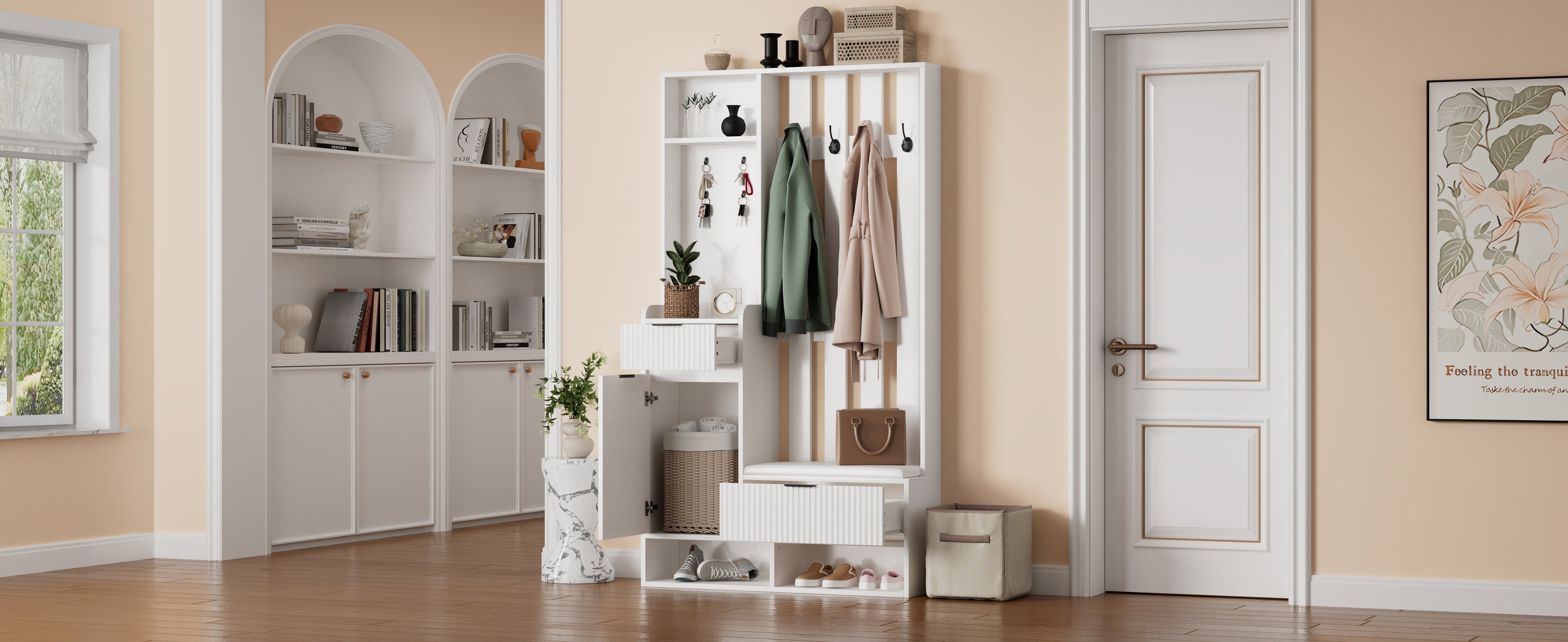 Logidon Kledingkast 6in1 Wit 100x30x180 cm Schoenenbankopberger
