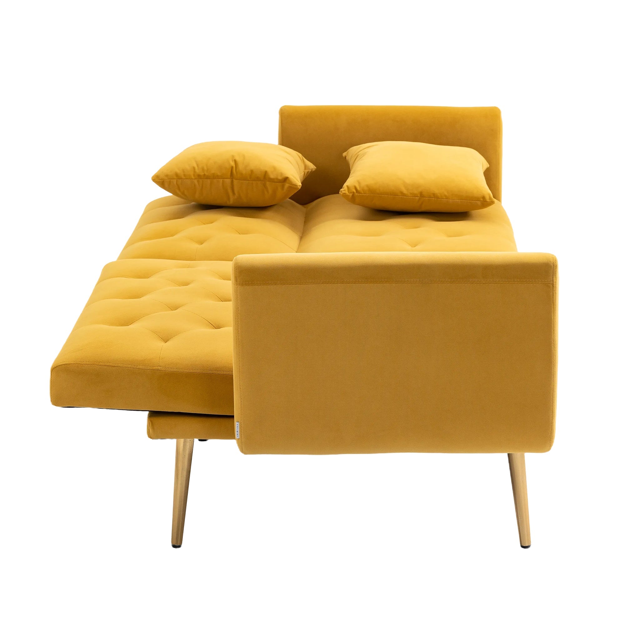 Logidon Luxe 3-zits designbank mosterdgeel fluweel slaapbank 3 posities