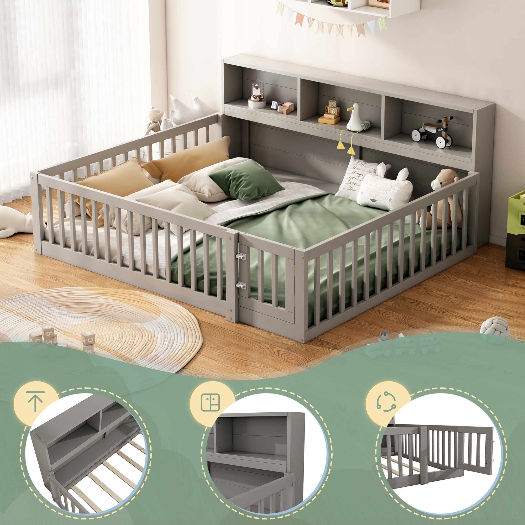 Logidon Daybed 140x200 grijze slaapbank met opbergvak en lattenbodem