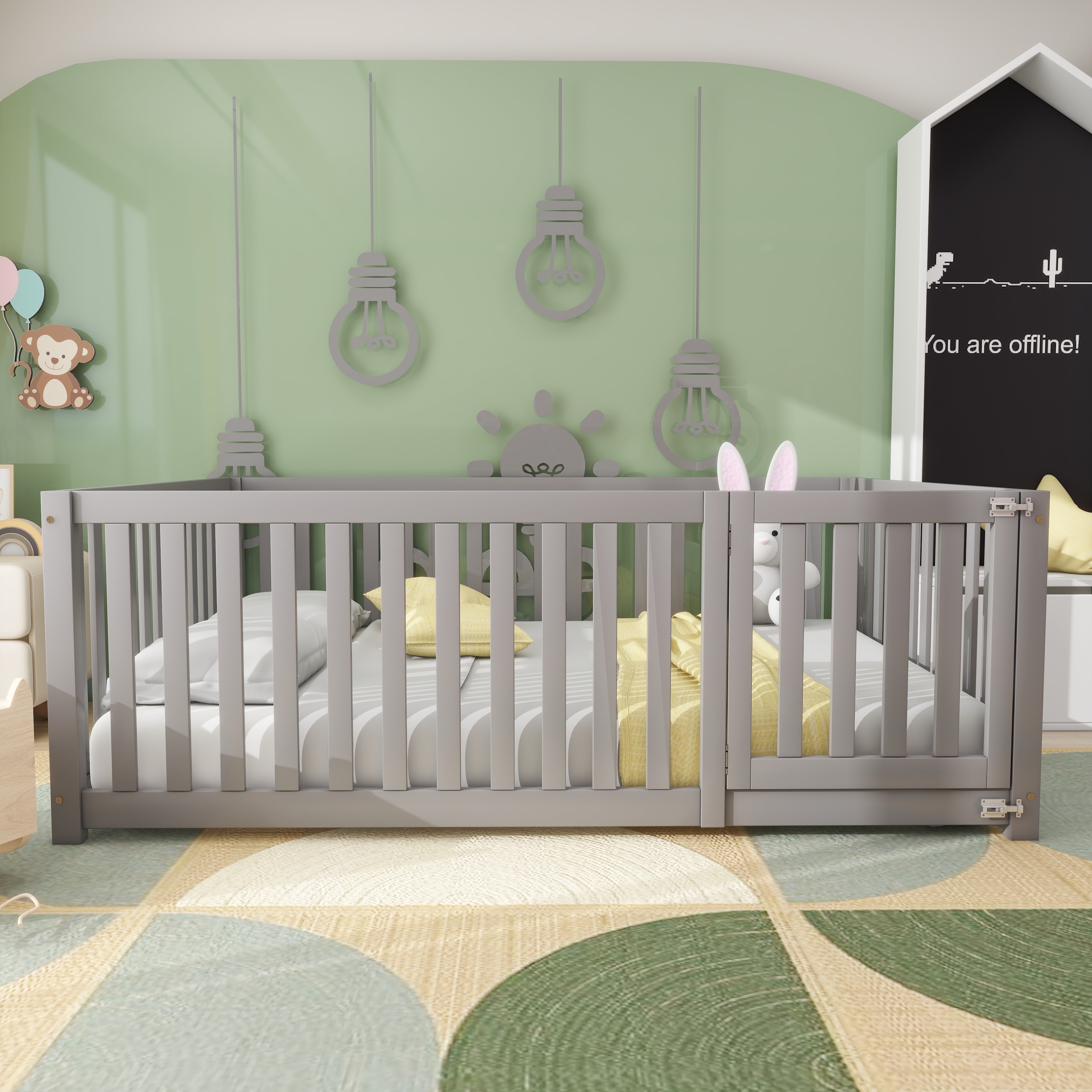 Logidon Kinderbed 140 x 200 Grijs met Deur en Hekhout