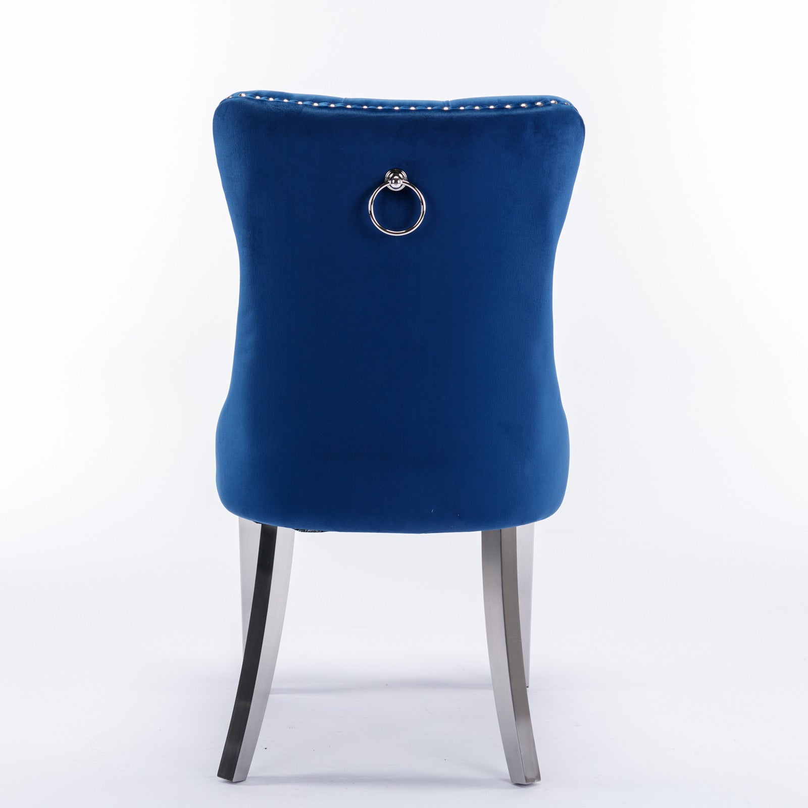 Logidon Nikki Eetstoel Blauw Fluweel Spijkerkop Chroom Voetenset 2