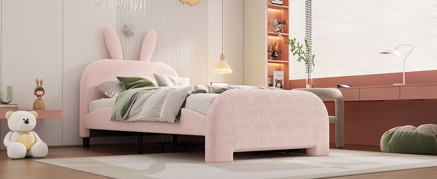 Logidon 90x200 Pink Flat Bed With Cartoon Rabbit Shape