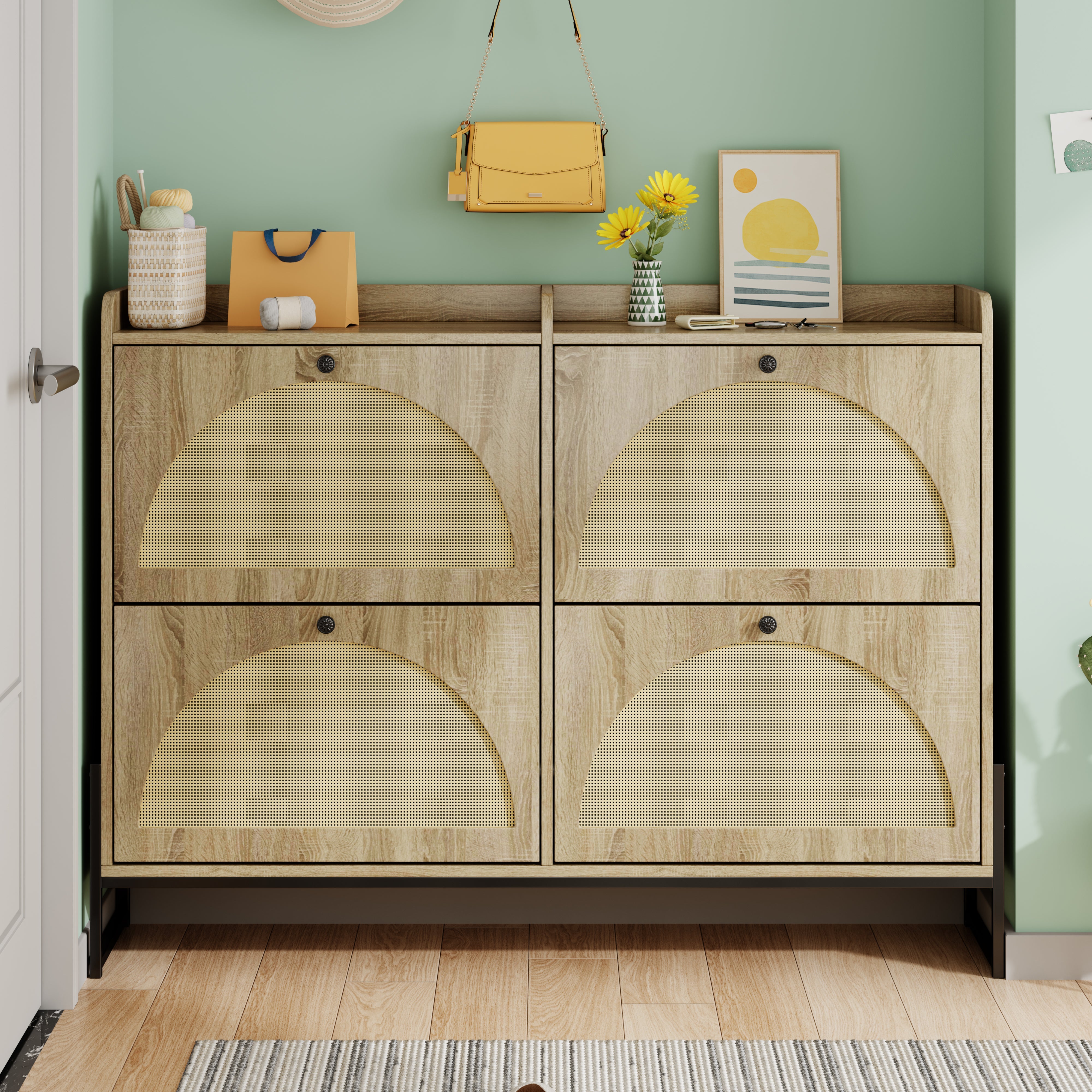 Logidon shoe cabinet narrow 4 flaps natural color 118 cm