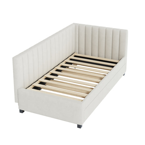 Logidon gestoffeerd bed 90x200 beige fluwelen stof uitschuifbare slaapbank