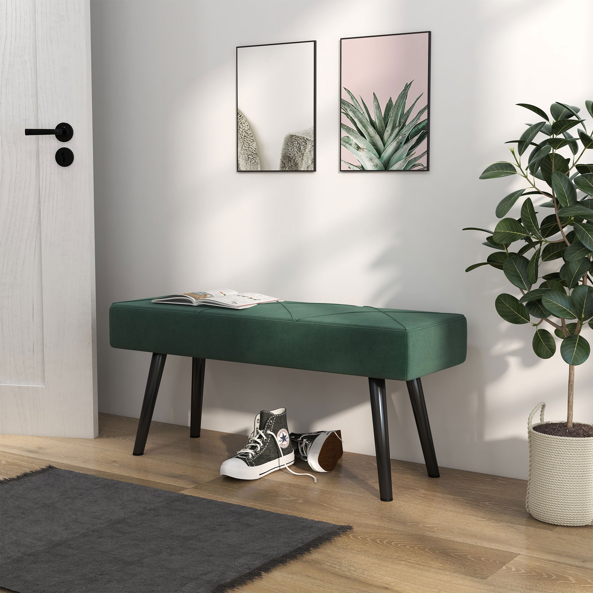 Logidon gestoffeerde bank fluweellook groen 100x36x45 cm tot 120 kg