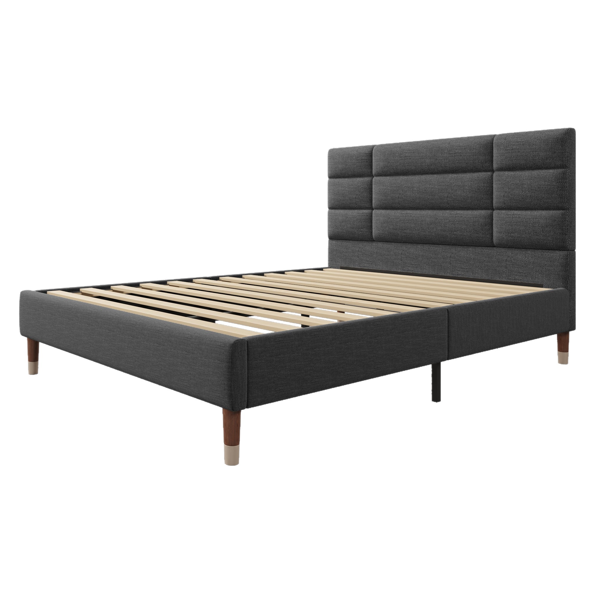 Logidon upholstered bed double bed 140x200 with slatted frame dark gray linen
