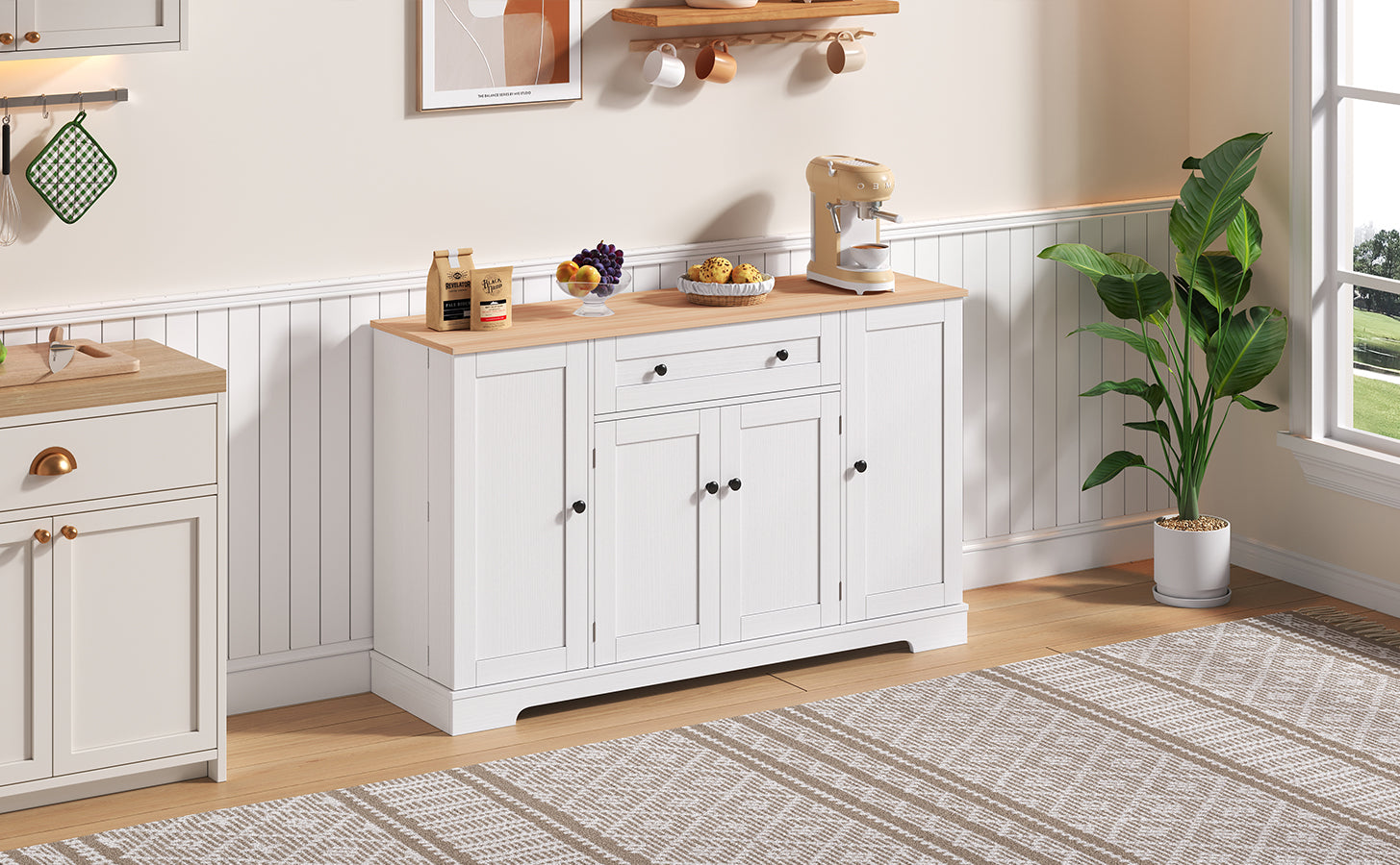 Logidon keukenbuffet 138 cm witte multifunctionele ladedeuren