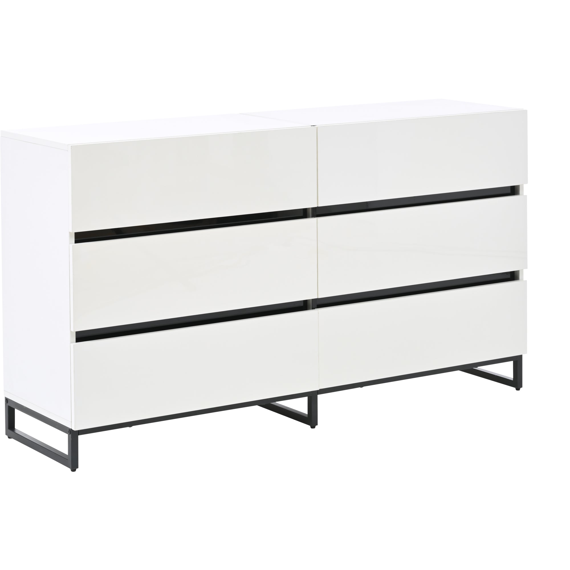 Logidon dressoir 140 cm hoogglans wit zwart met 6 lades