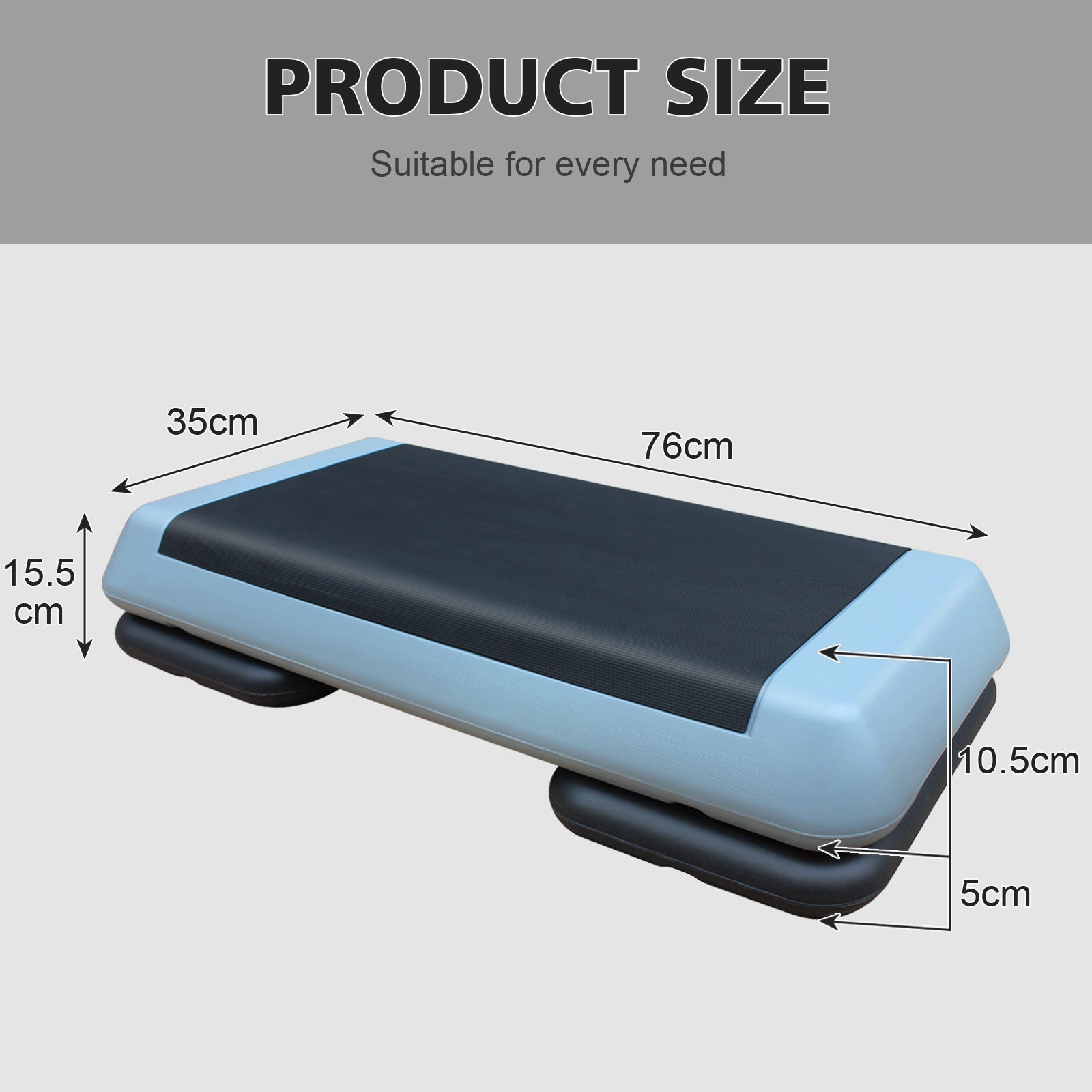 Logidon Verstelbare Aerobic Stepper 76 cm Grijs Zwart Met 2 Verhogers