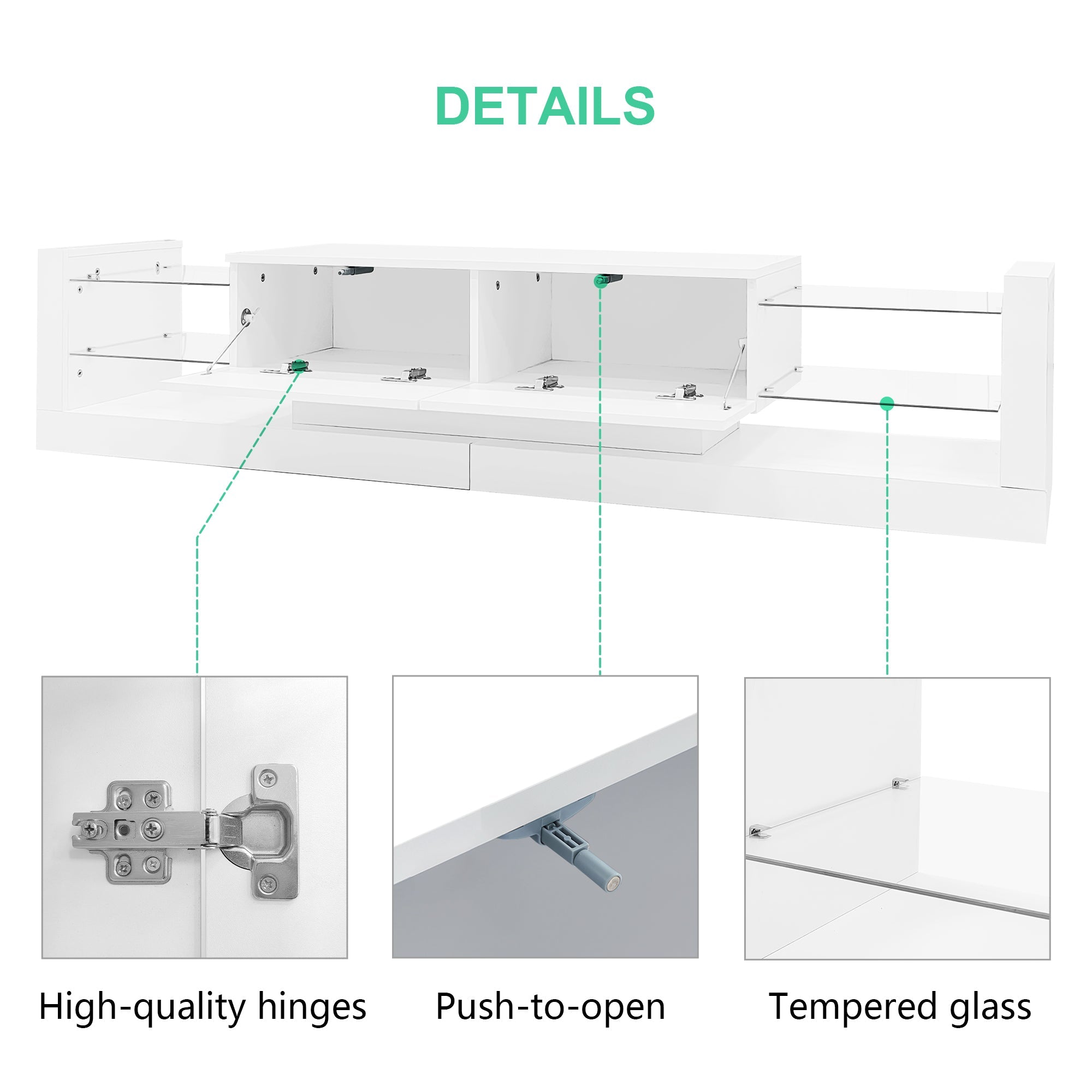 Logidon hoogglans TV-meubel met LED-verlichting 181 cm wit glazen front