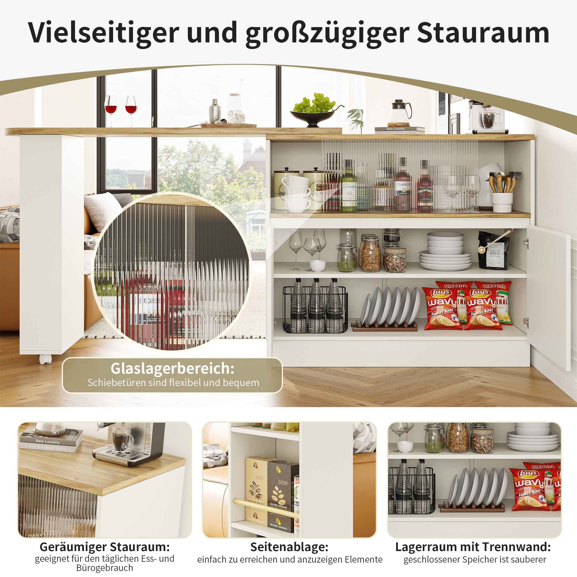 Logidon 360° draaibaar dressoir wit 90×45×100 cm glazen schuifdeur