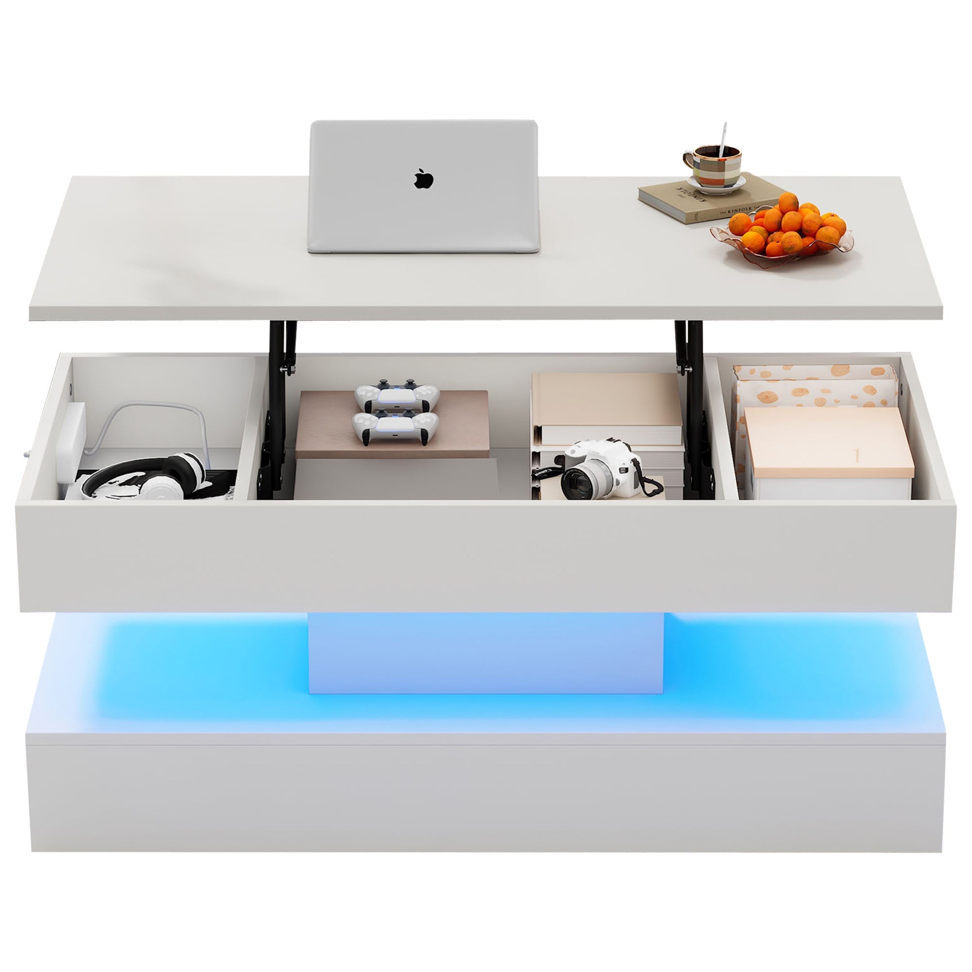 Logidon salontafel LED-verlichting en opbergruimte wit 100x50 cm