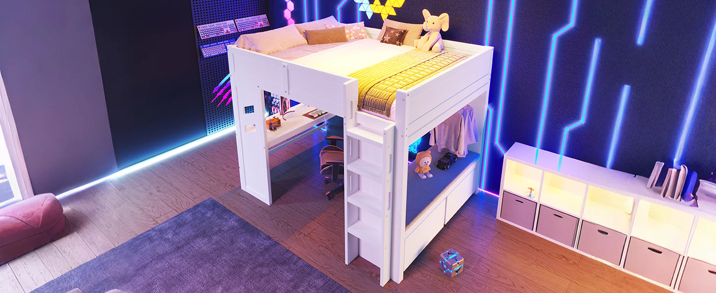 Logidon hoogslaper 140x200 cm wit gamingbed met bureau LED