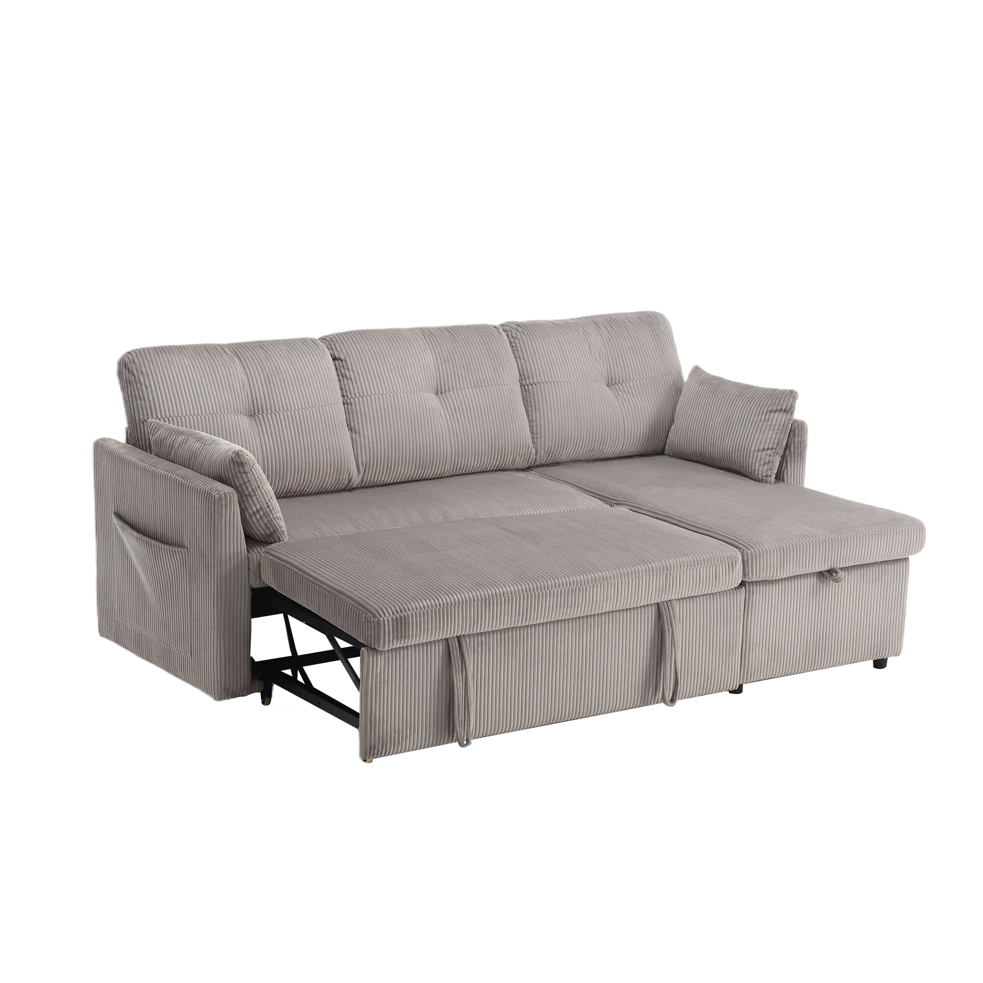 Logidon Modulaire Hoekbank Fluweel Donkergrijs Met Uitschuifbaar Bed