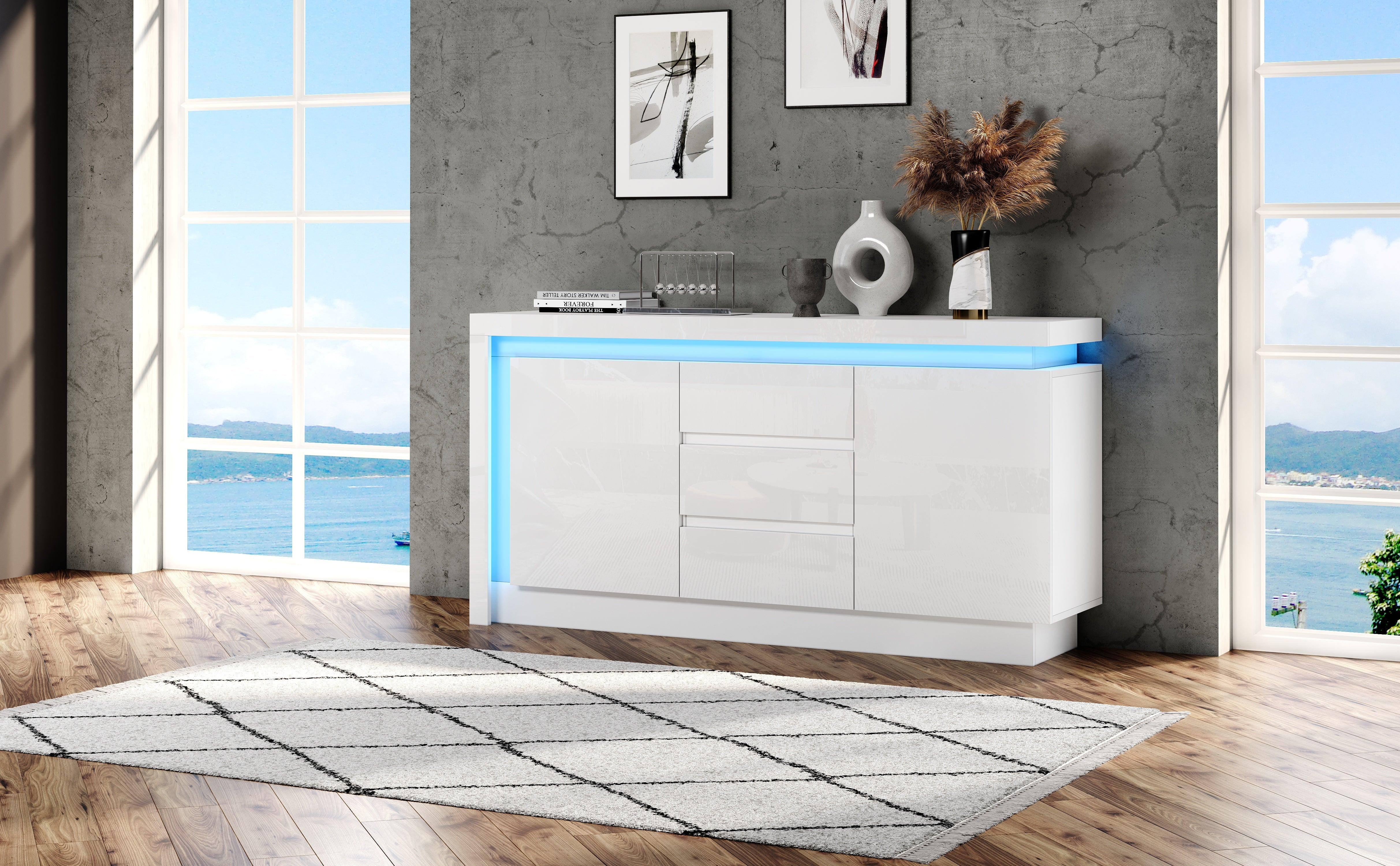 Logidon sideboard 140x35x72 cm white high gloss with LED
