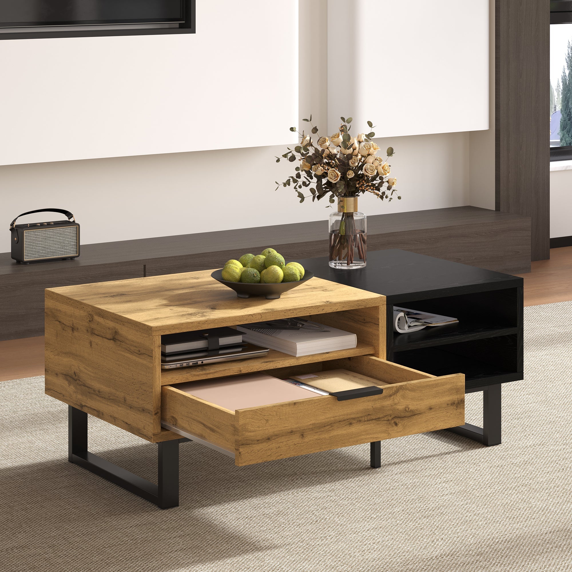 Logidon Salontafel Colour Block Zwart Hout met vakken en lades
