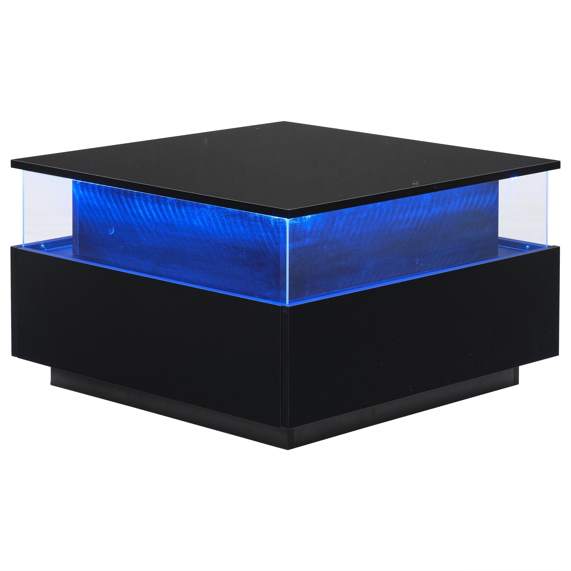 Logidon hoogglans LED salontafel 90x55x45 cm zwart 2 lades