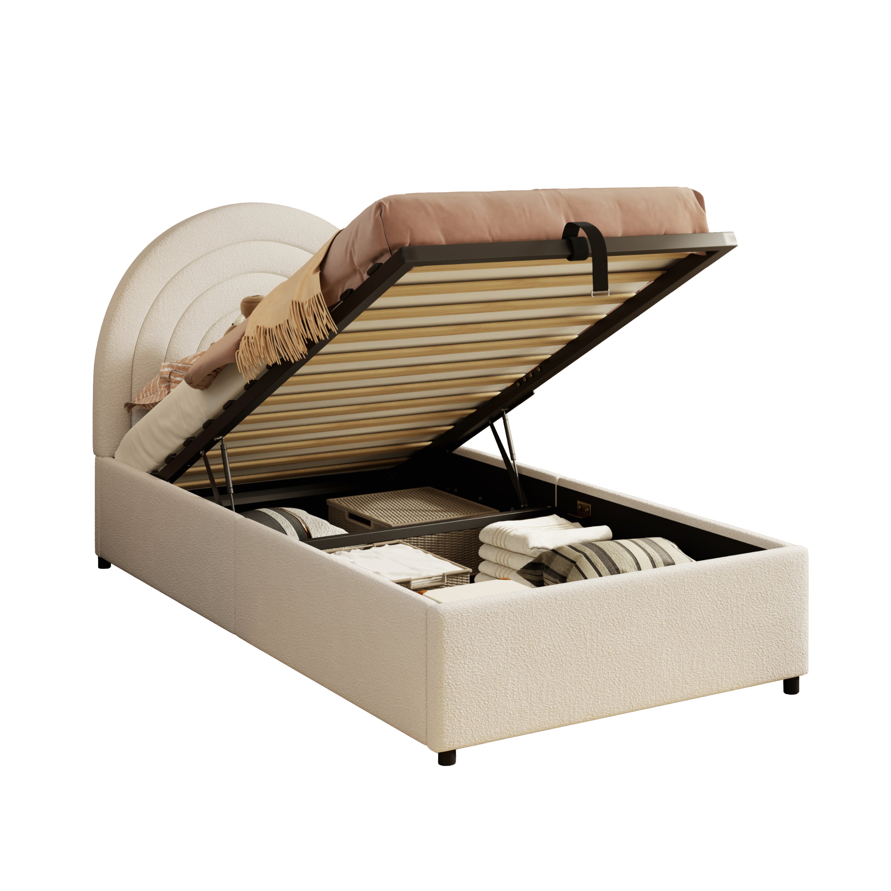 Logidon kinderbed 90x200 beige bouclé hoofdbord lattenbodem