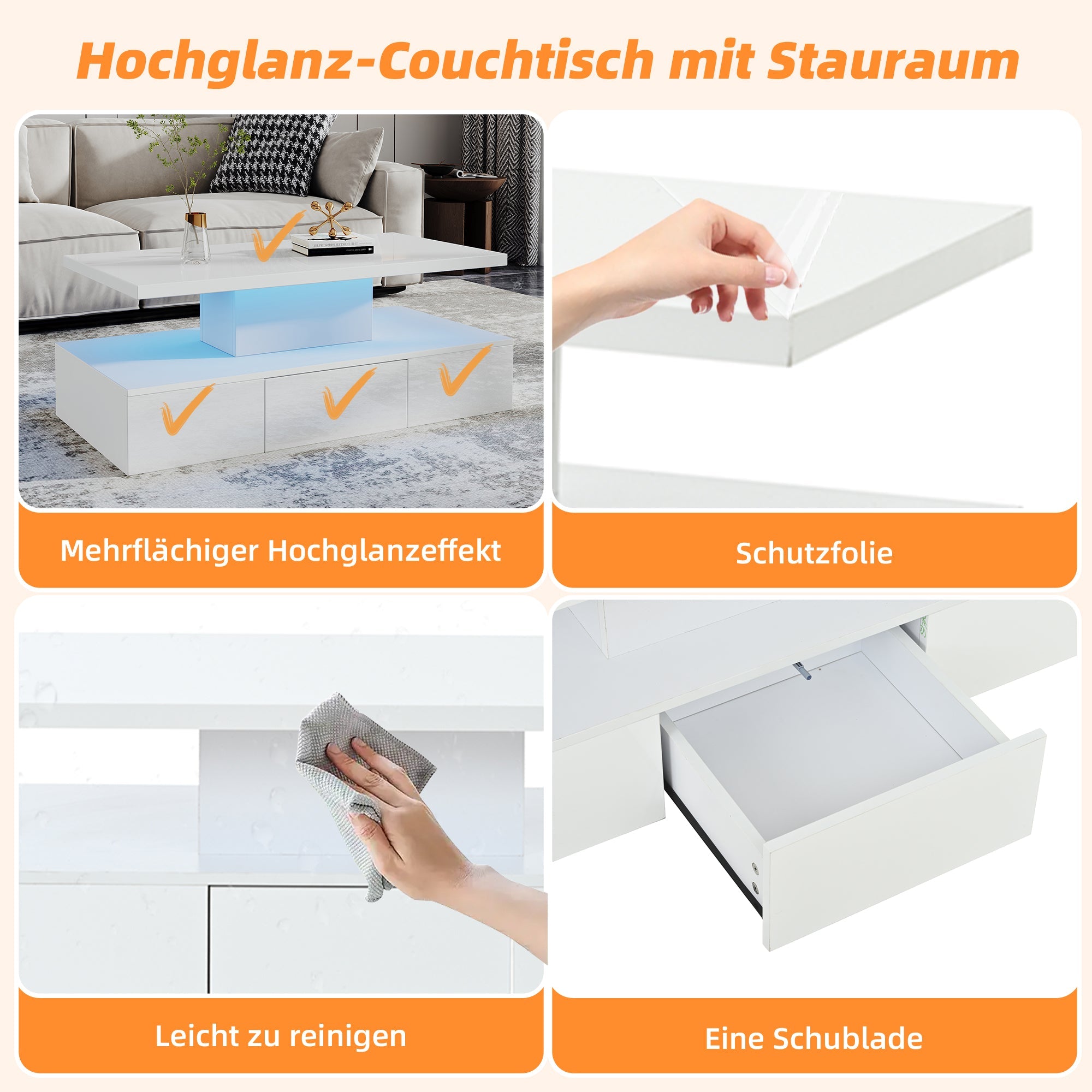 Logidon Salontafel met twee niveaus, witte LED-verlichting