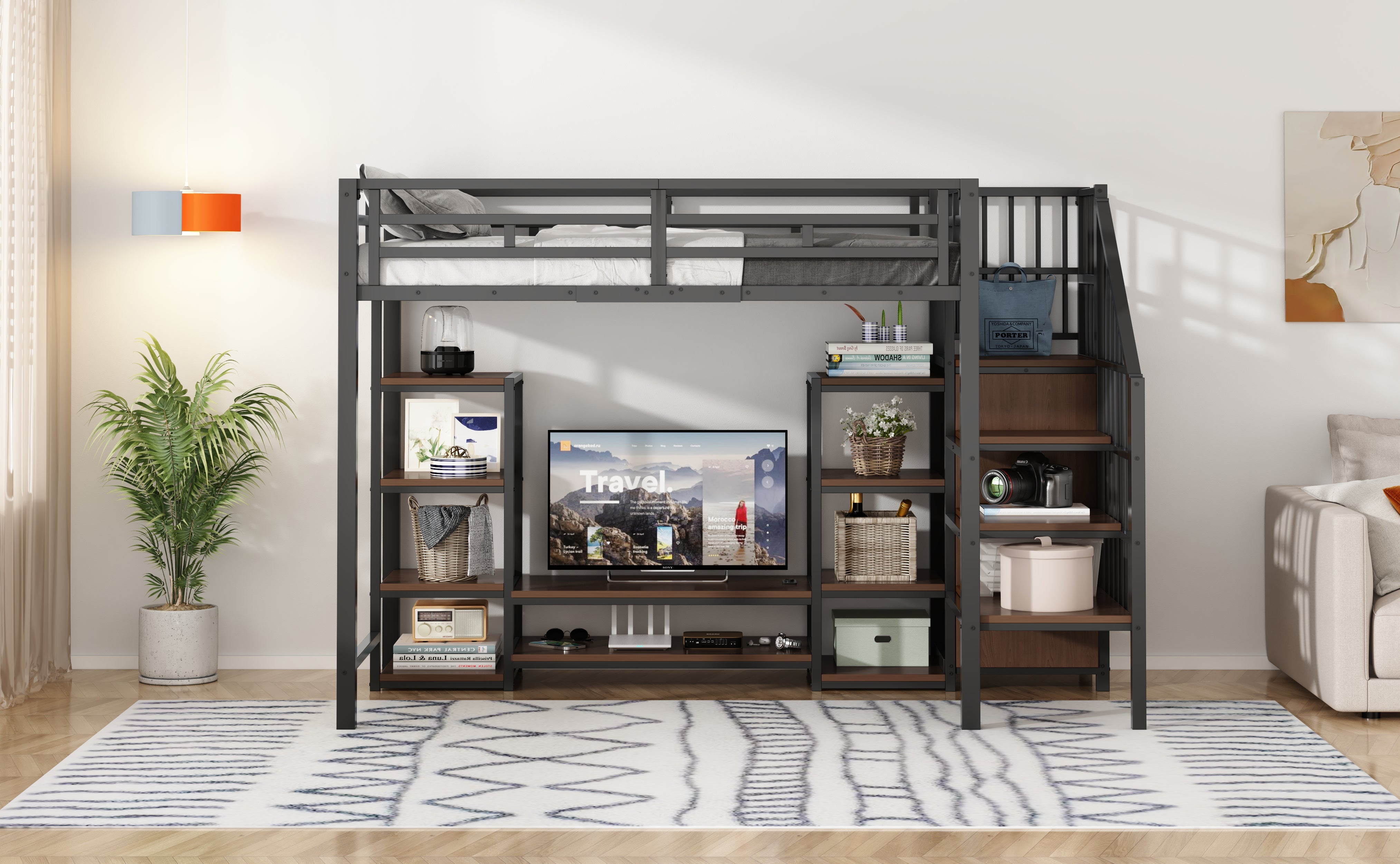 Logidon hoogslaper 90x200 met tv-meubel en stopcontact zwart