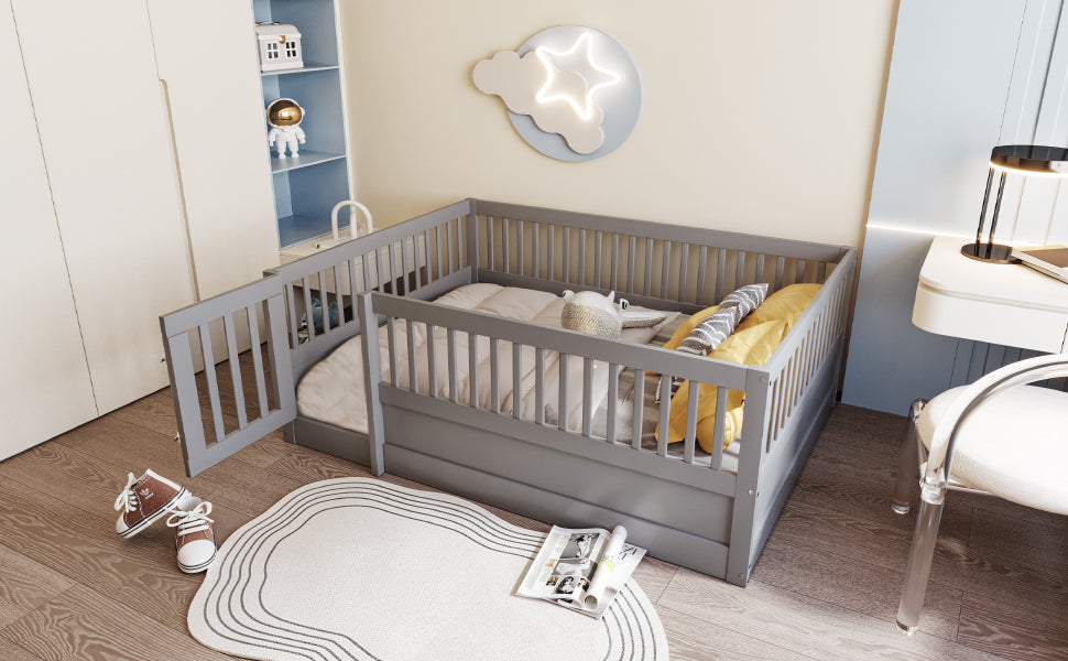 Logidon children's bed 140x200cm gray wooden bed frame with grid