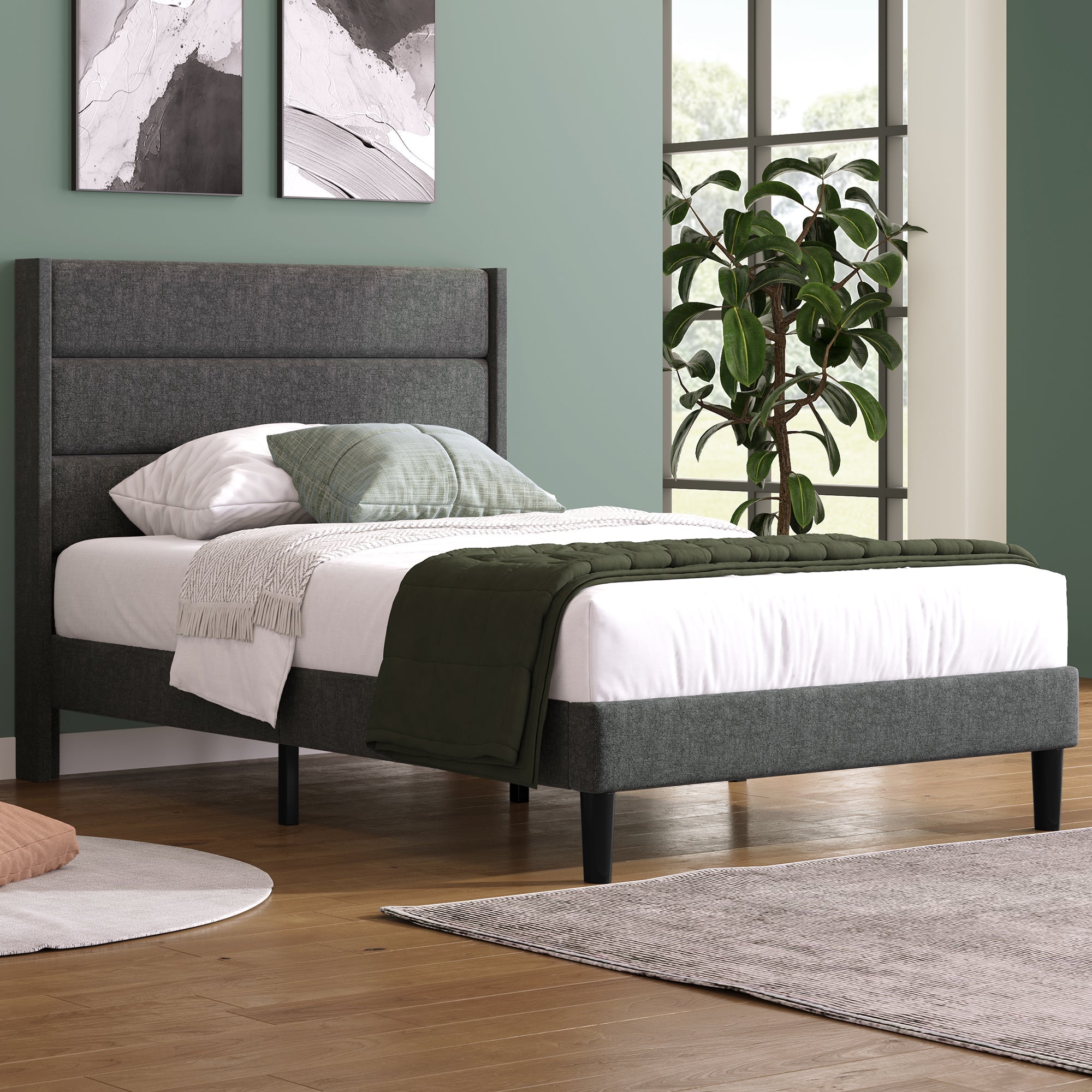 Logidon gestoffeerd bed 90x200 cm grijs linnen modern design