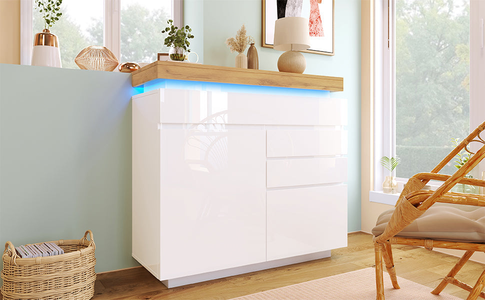 Logidon high gloss chest of drawers white LED lighting app control 2 doors