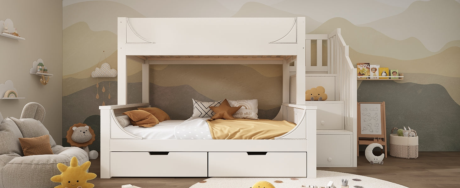 Logidon stapelbed kinderbed wit met ladderkast en lades