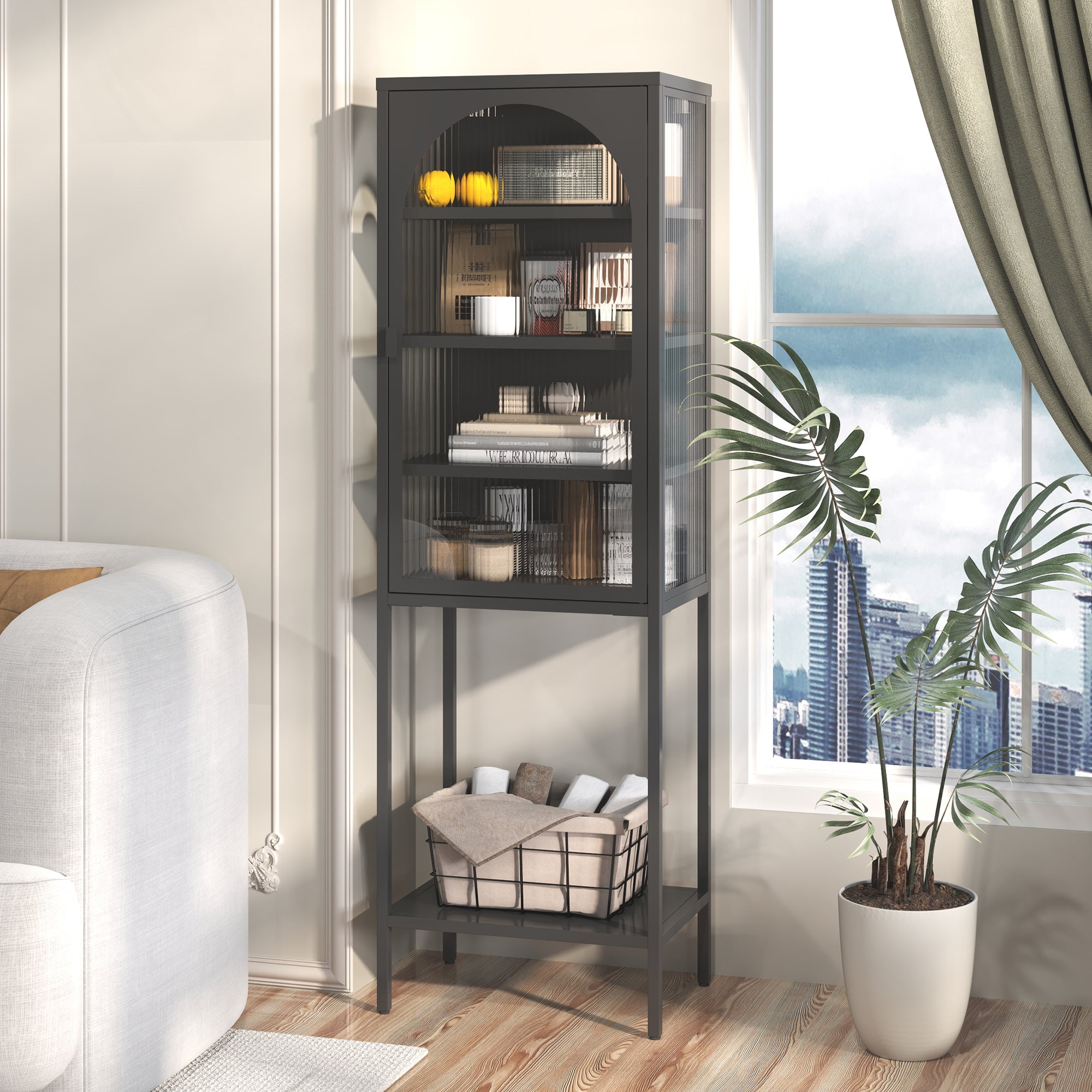 Logidon metalen vitrinedeur zwart 160x50x35 cm
